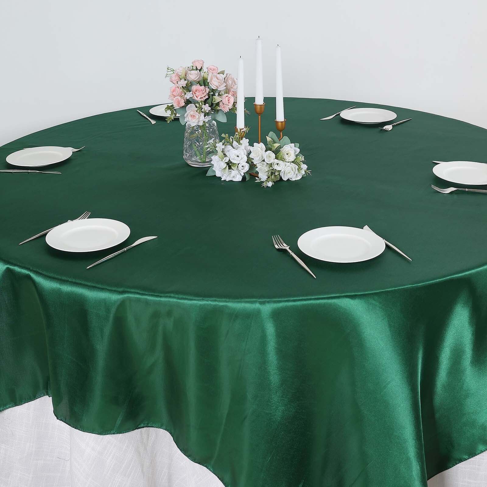 Satin 90x90 Table Overlay Square Tablecloth Hunter Emerald Green - Smooth Finish Table Topper