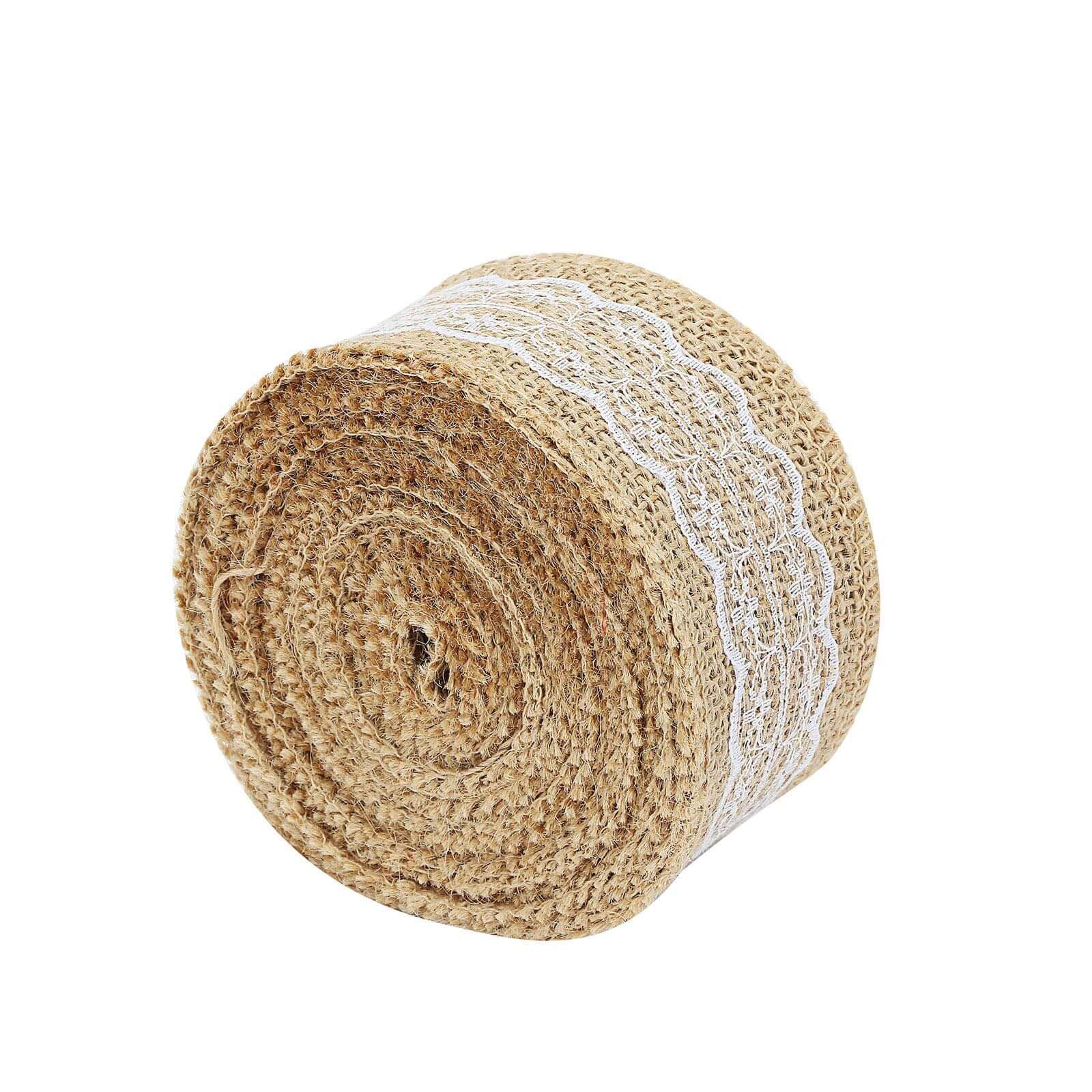 2 x 16FT Natural Jute Burlap Ribbon With Wavy Lace