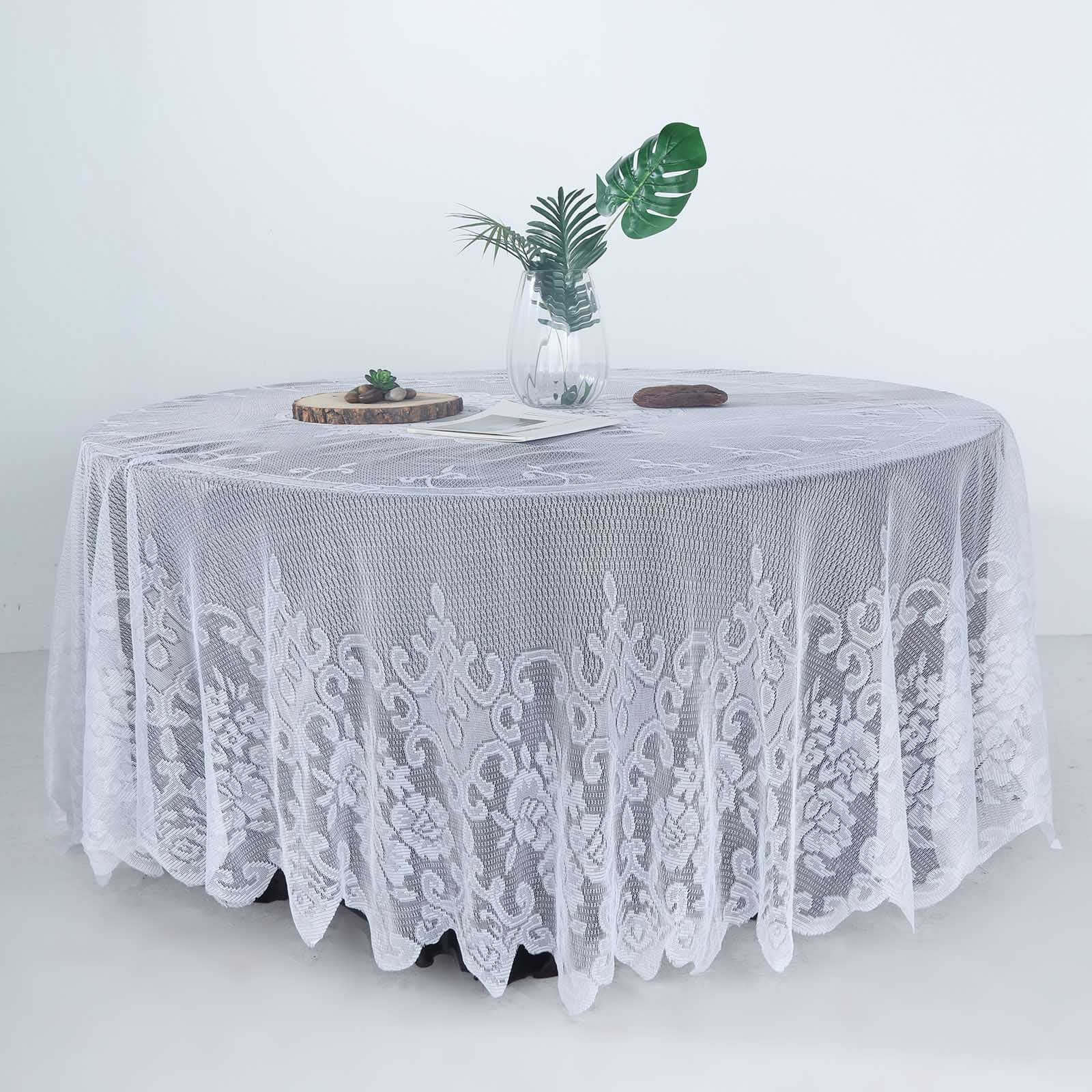 Lace 108 Round Tablecloth White - Premium Design for Formal Table Settings