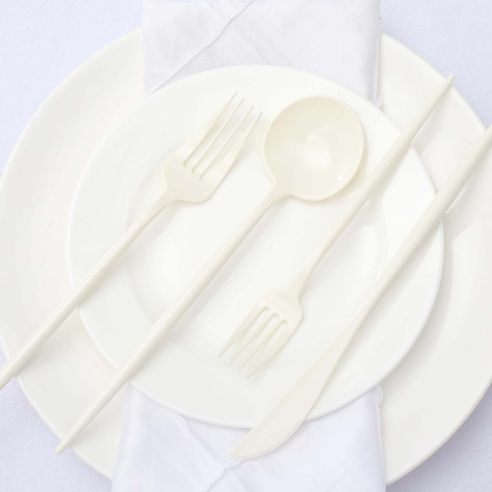 50-Pack Plastic Utensil Set Ivory - Premium Disposable Heavy Duty Sleek Flatware