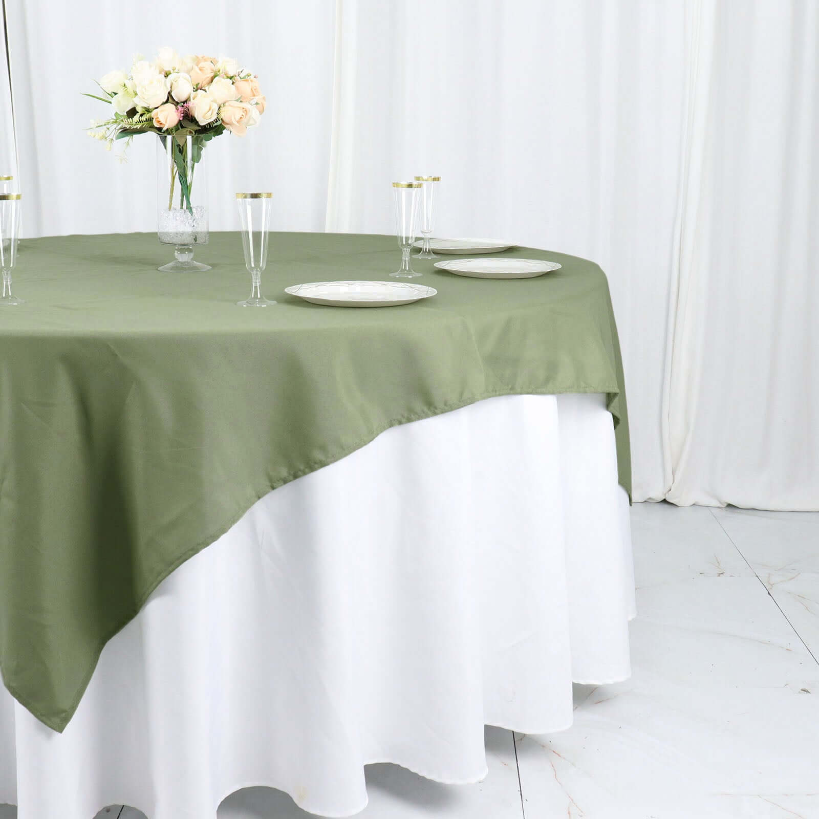 Polyester 70x70 Table Overlay Square Tablecloth Dusty Sage Green - Wrinkle-Resistant & Durable Table Cover