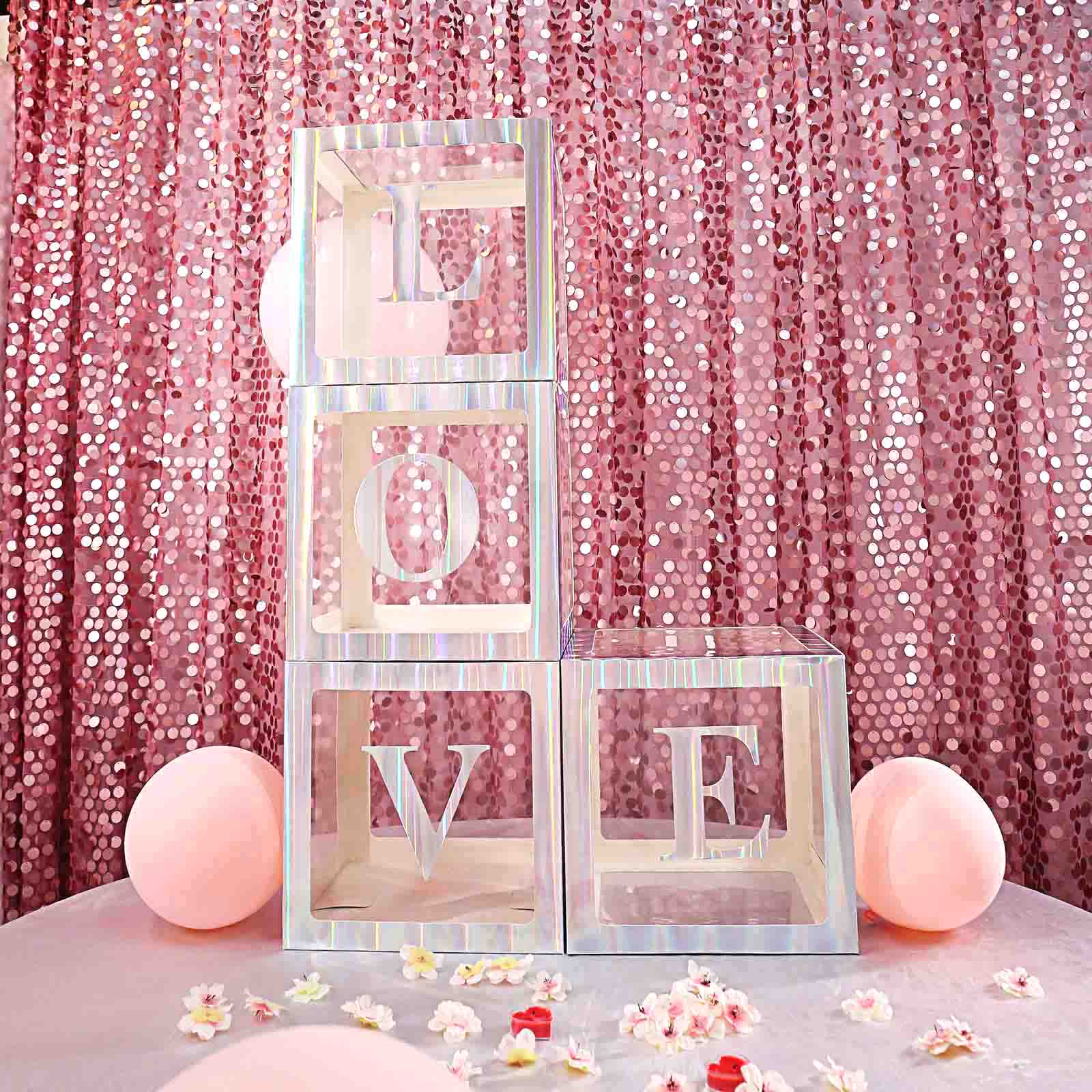 2 Pack 12 Iridescent Clear Baby Shower Party Decoration Boxes, Transparent DIY Balloon Boxes