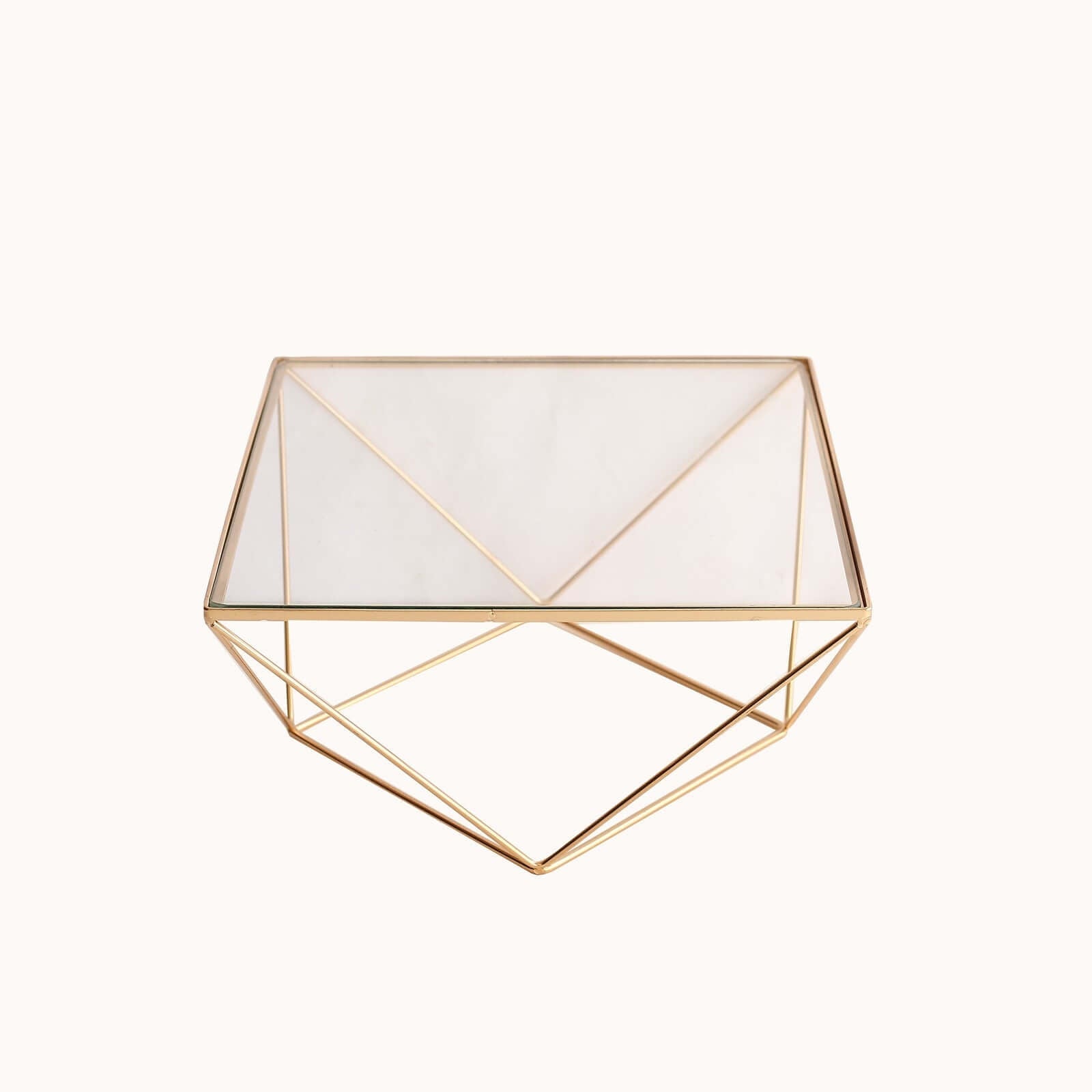 Metal Cake Stand Geometric Pedestal Riser Design Gold with Square Glass Top - Display Centerpiece 12