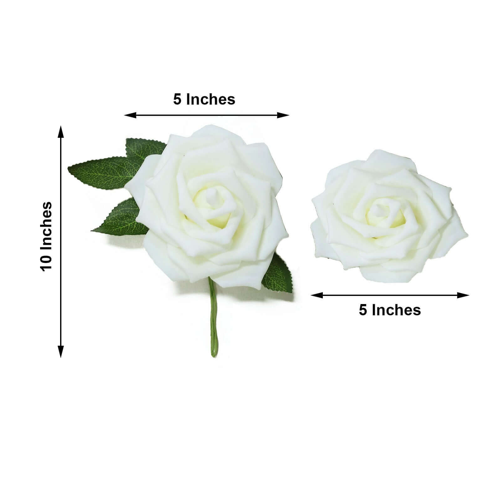 24 Roses 5 Ivory Artificial Foam Flowers With Stem Wire and Leaves