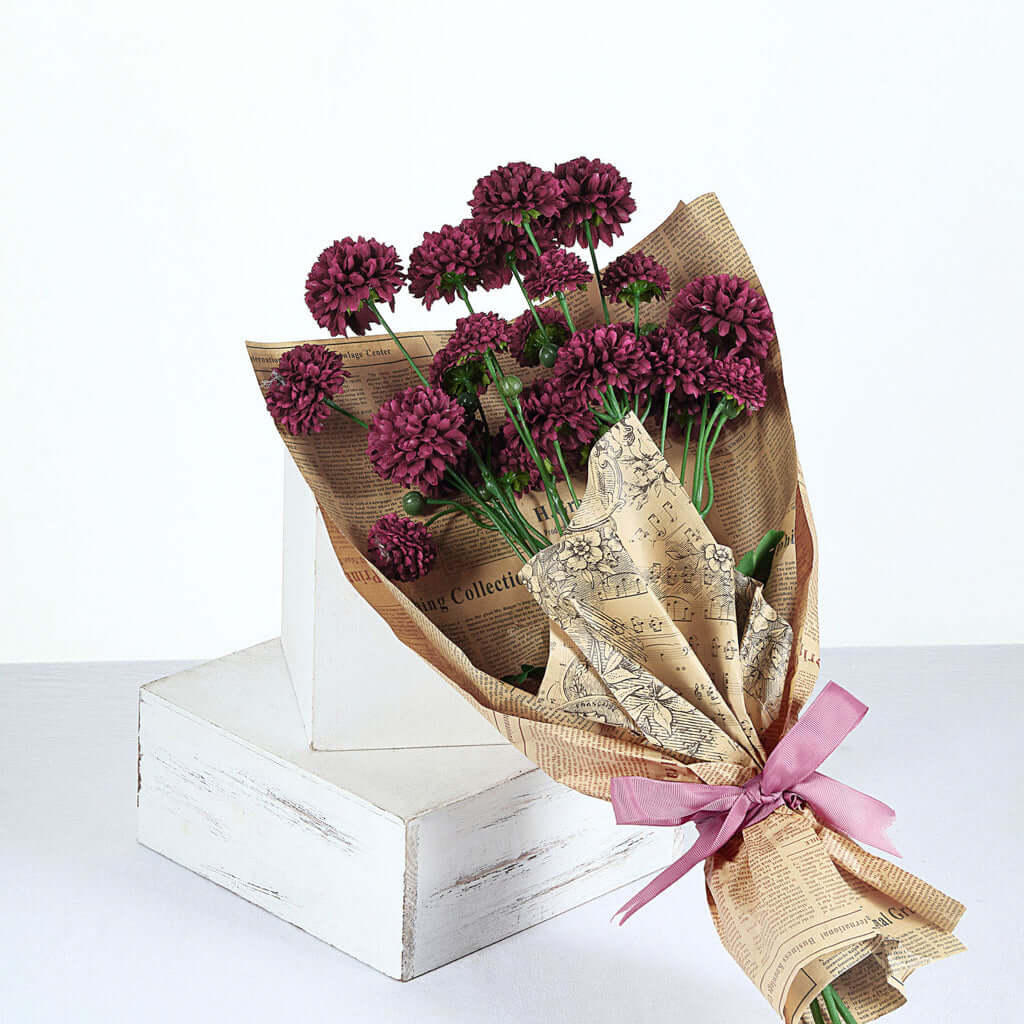 2 Bushes | 33 Burgundy Artificial Chrysanthemum Mum Flower Bouquets