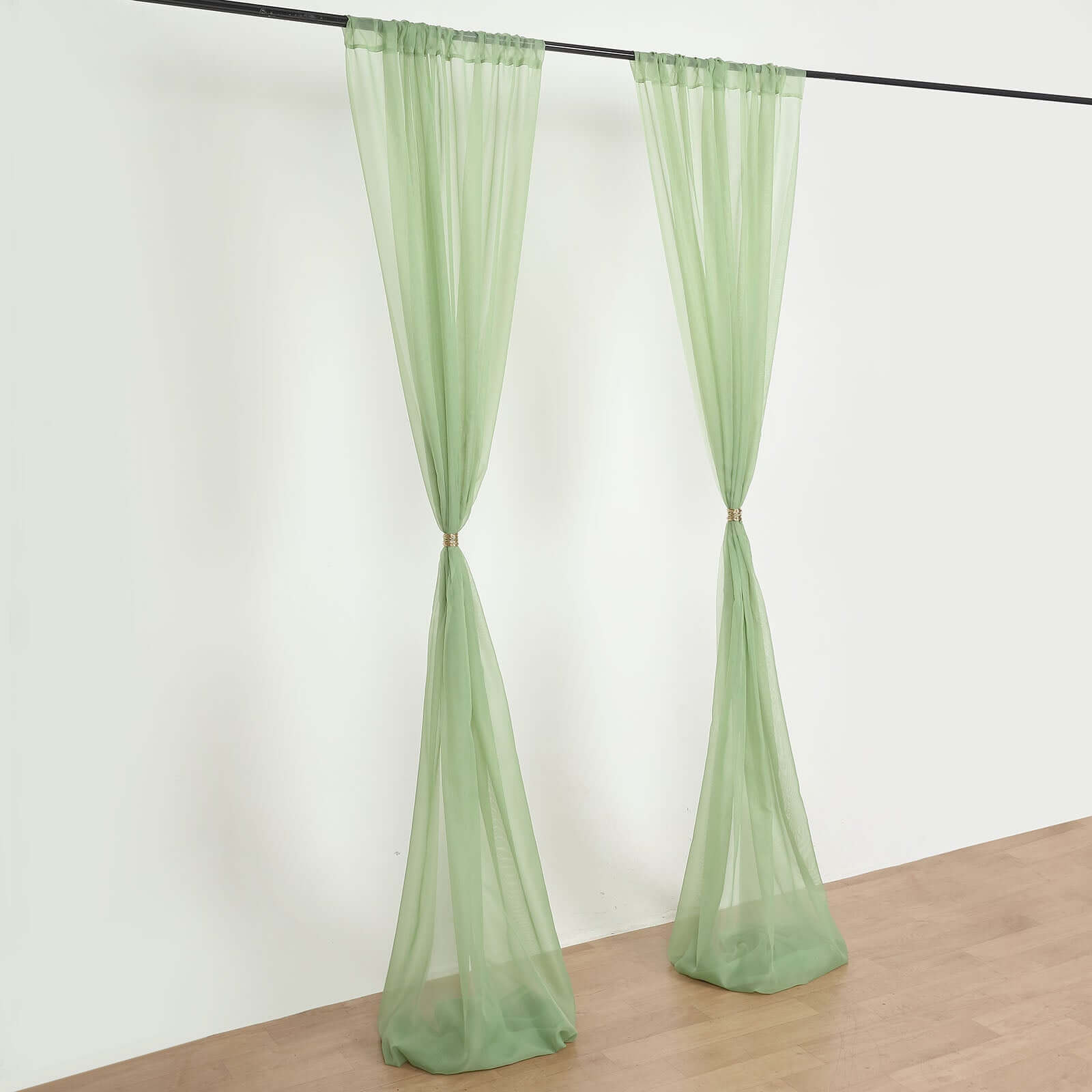 2 Pack Sage Green Sheer Chiffon Event Curtain Drapes, Durable Flame Resistant Premium Organza Backdrop Event Panels With Rod Pockets - 10ftx10ft