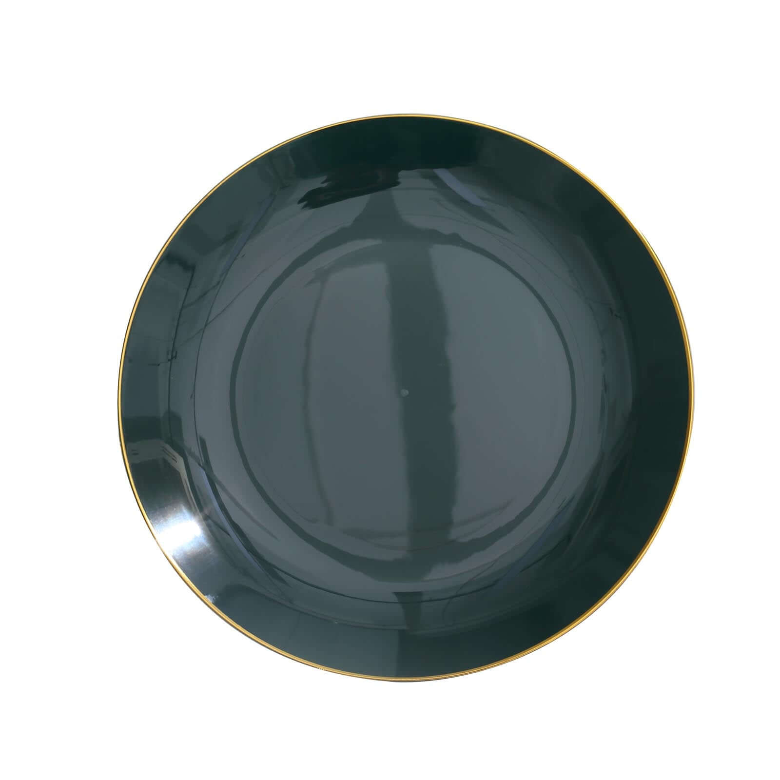 10-Pack Plastic 10 Round Dinner Plates in Hunter Emerald Green with Gold Rim - Glossy Disposable Party Plates