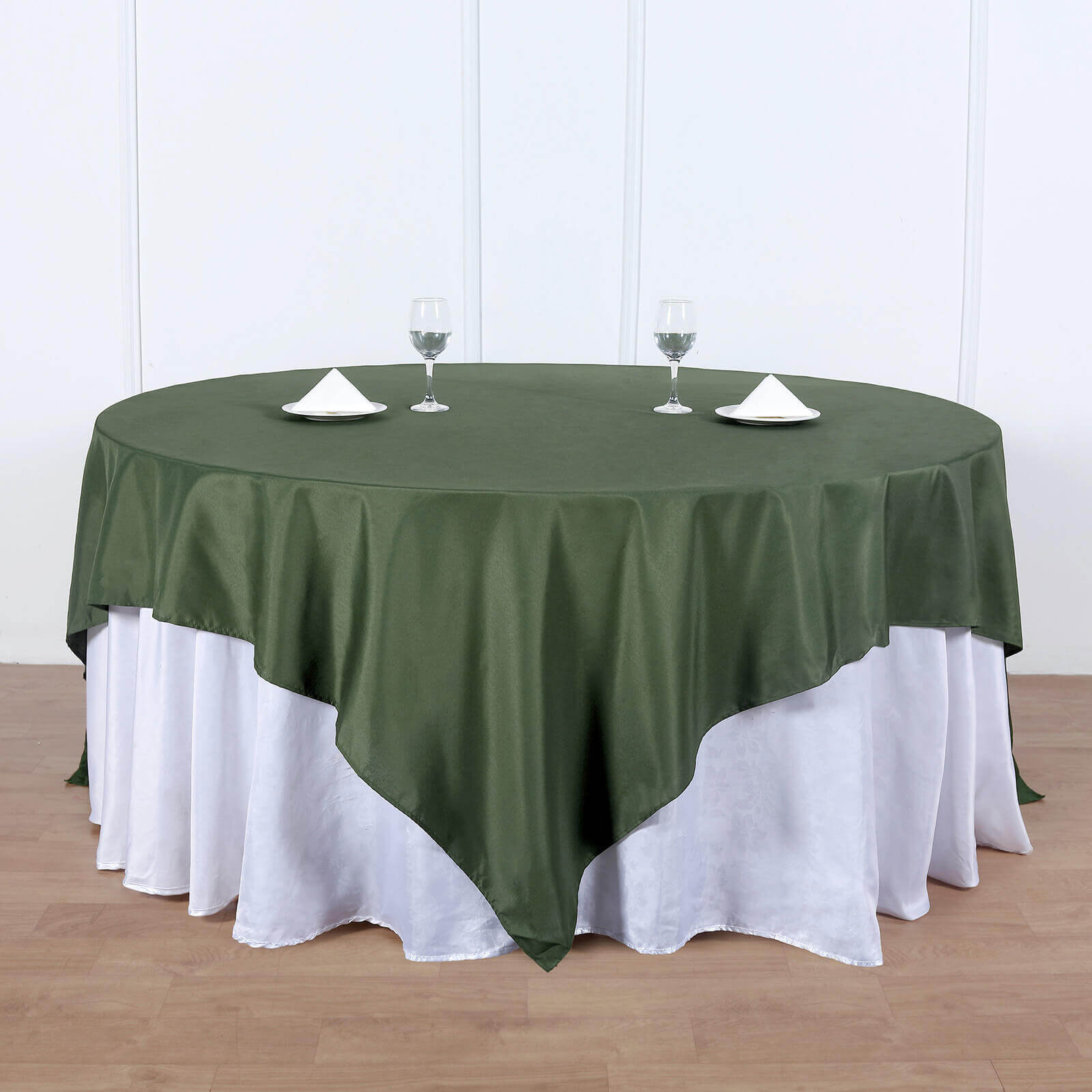 Polyester 90x90 Table Overlay Square Tablecloth Olive Green - Wrinkle-Resistant & Durable Table Cover