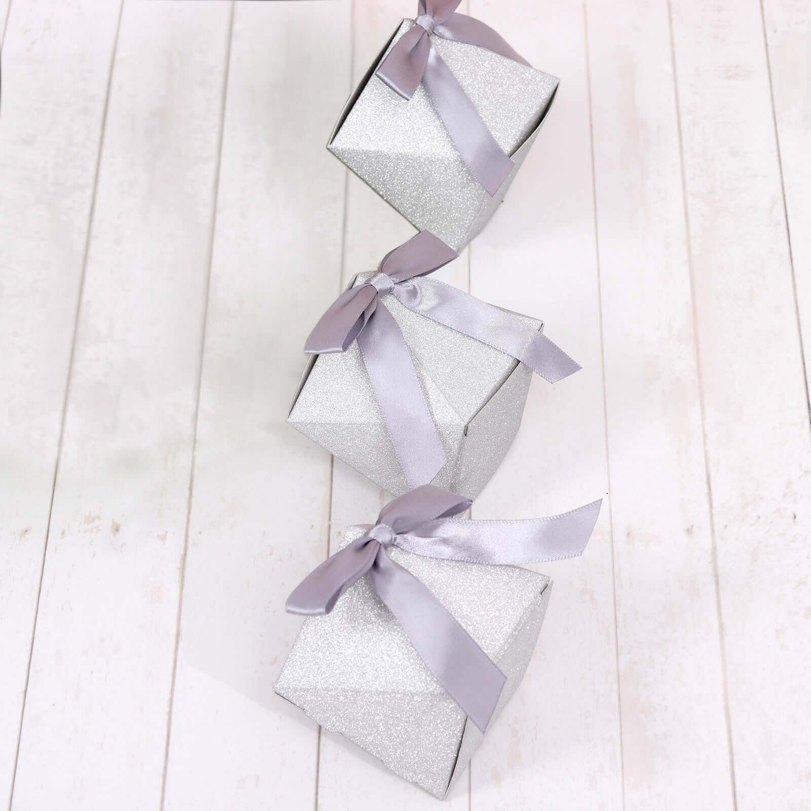 25 Pack 2x3 Geometric Silver Glitter Wedding Favor Candy Gift Box