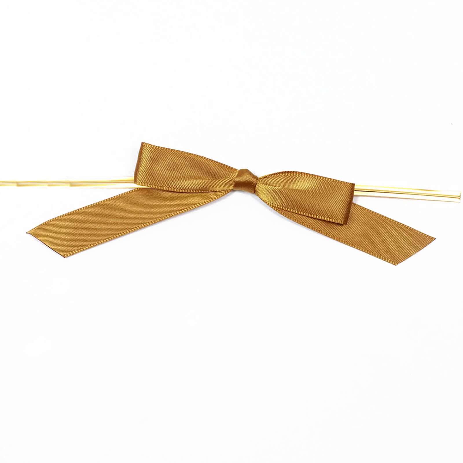 50 Pcs 3 Satin Ribbon Bows With Twist Ties, Gift Basket Party Favor Bags Decor - Gold Classic Style