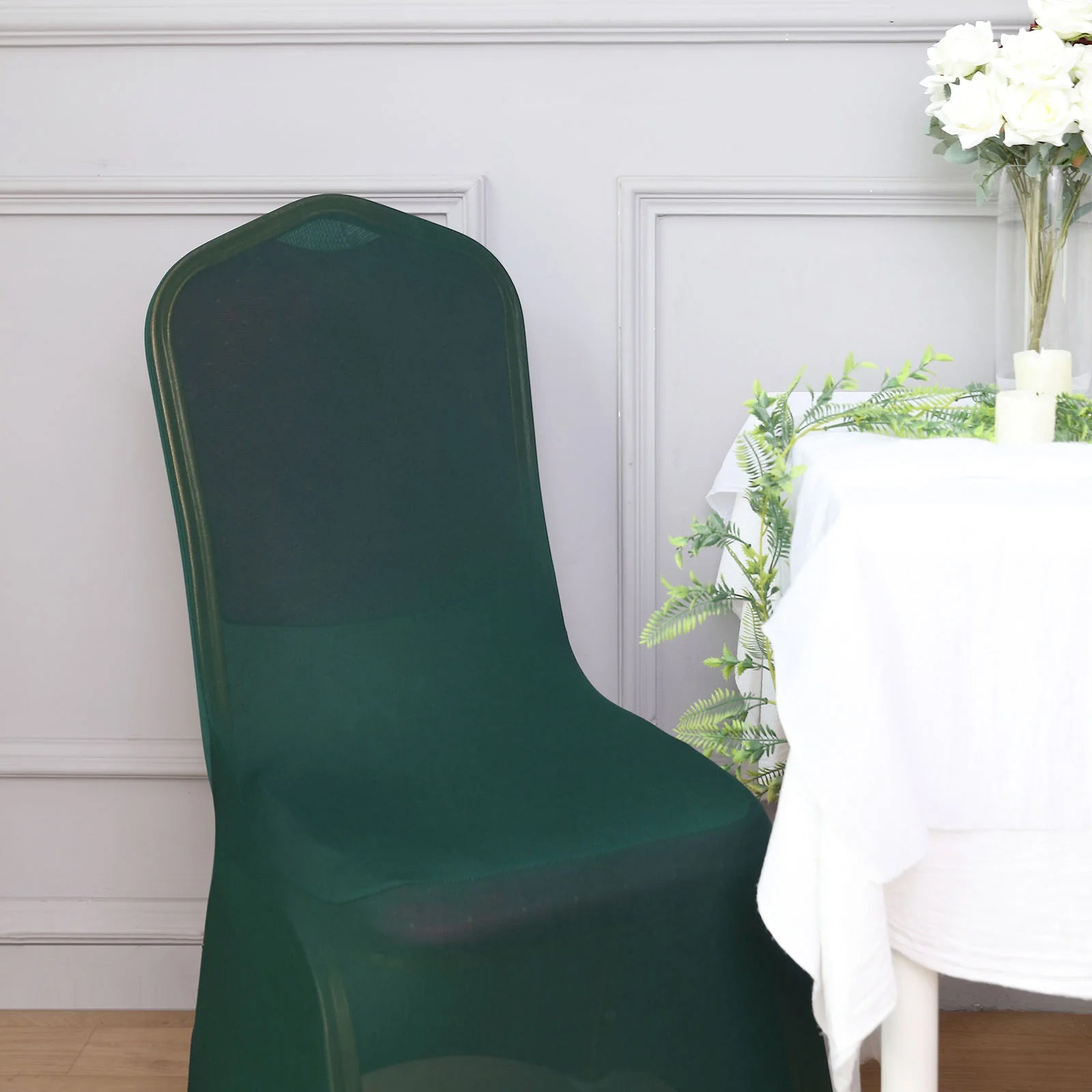 10 Pack Spandex Chair Covers for Banquet Chairs Hunter Emerald Green - Durable Reusable Stretch Slip-On Covers