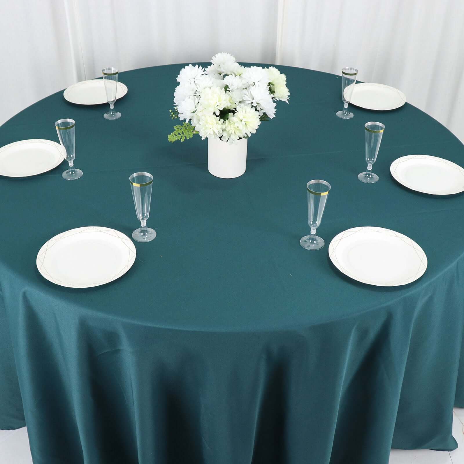 Polyester 120 Round Tablecloth Peacock Teal - Seamless Wrinkle-Resistant Table Cover