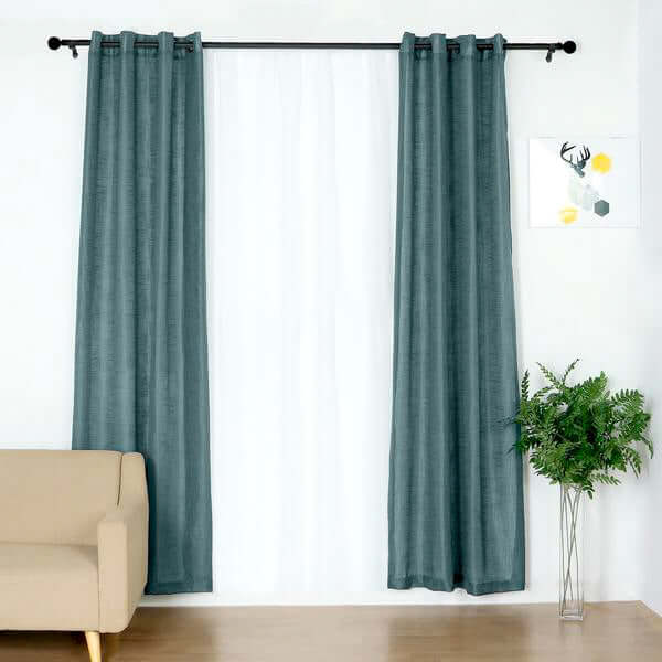 2 Pack Handmade Light Blue Faux Linen Curtains 52x108, Curtain Panels With Chrome Grommets