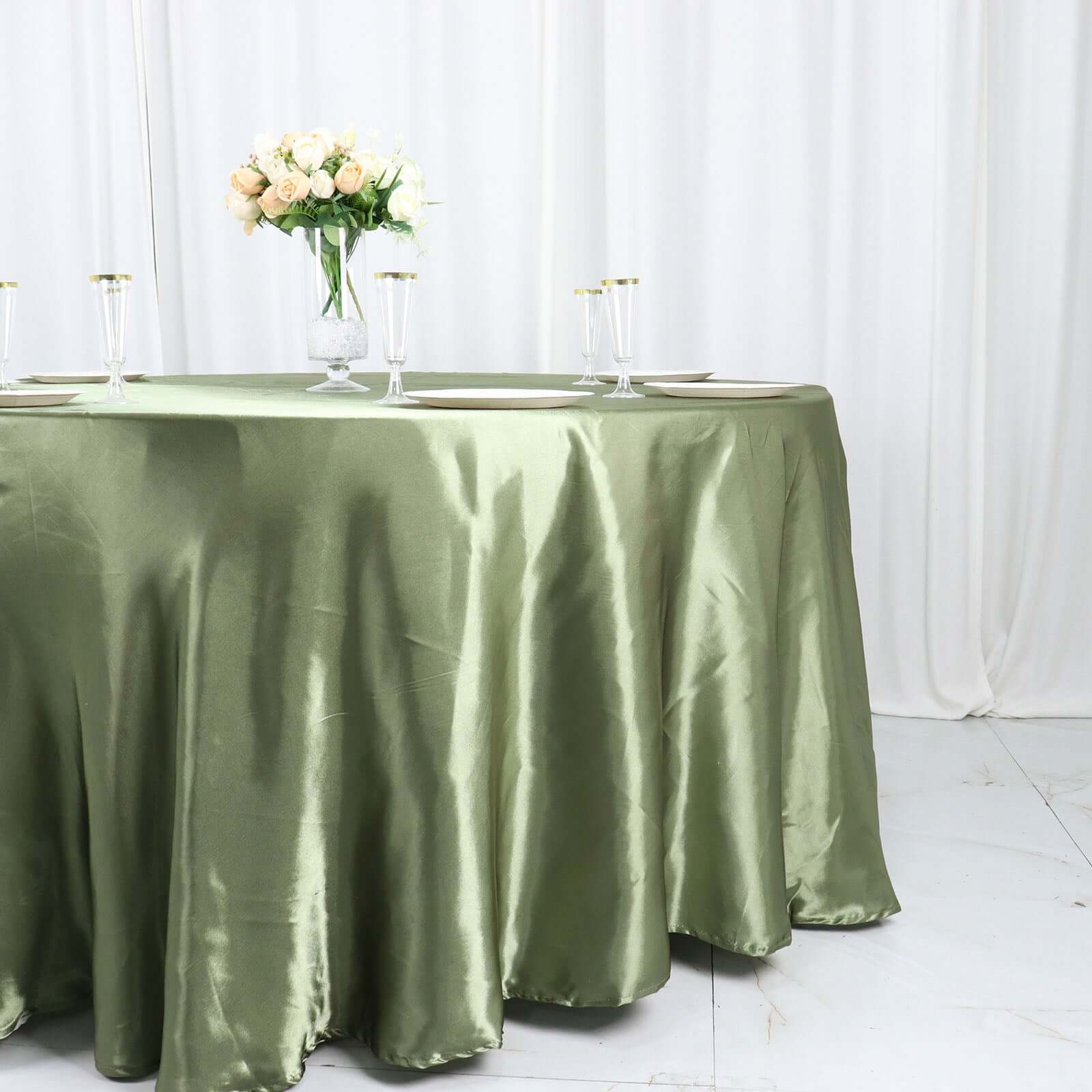 Satin 120 Round Tablecloth Dusty Sage Green - Stylish Seamless Table Cover