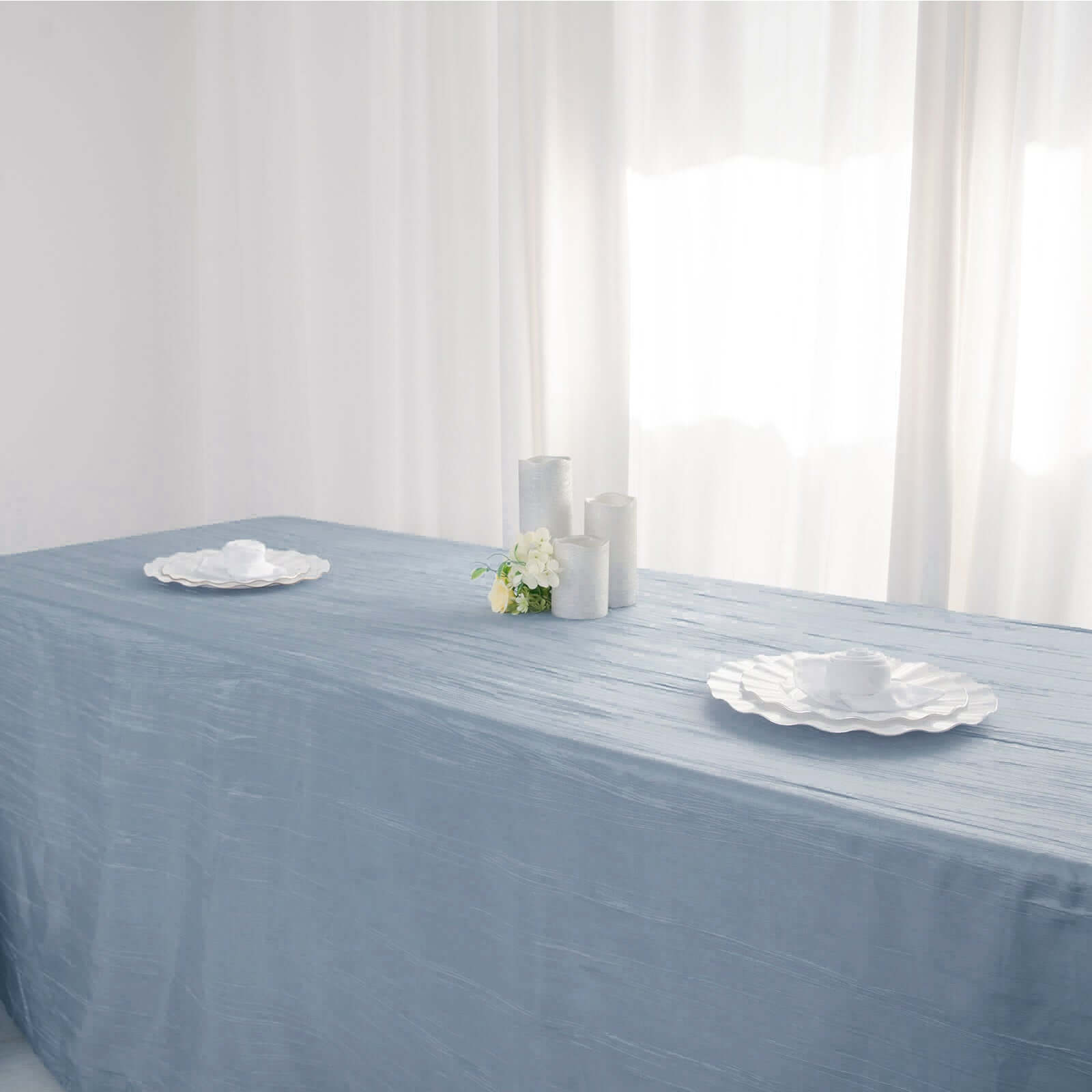 Taffeta 90x156 Rectangle Tablecloth Dusty Blue - Accordion Crinkle Seamless Table Cover