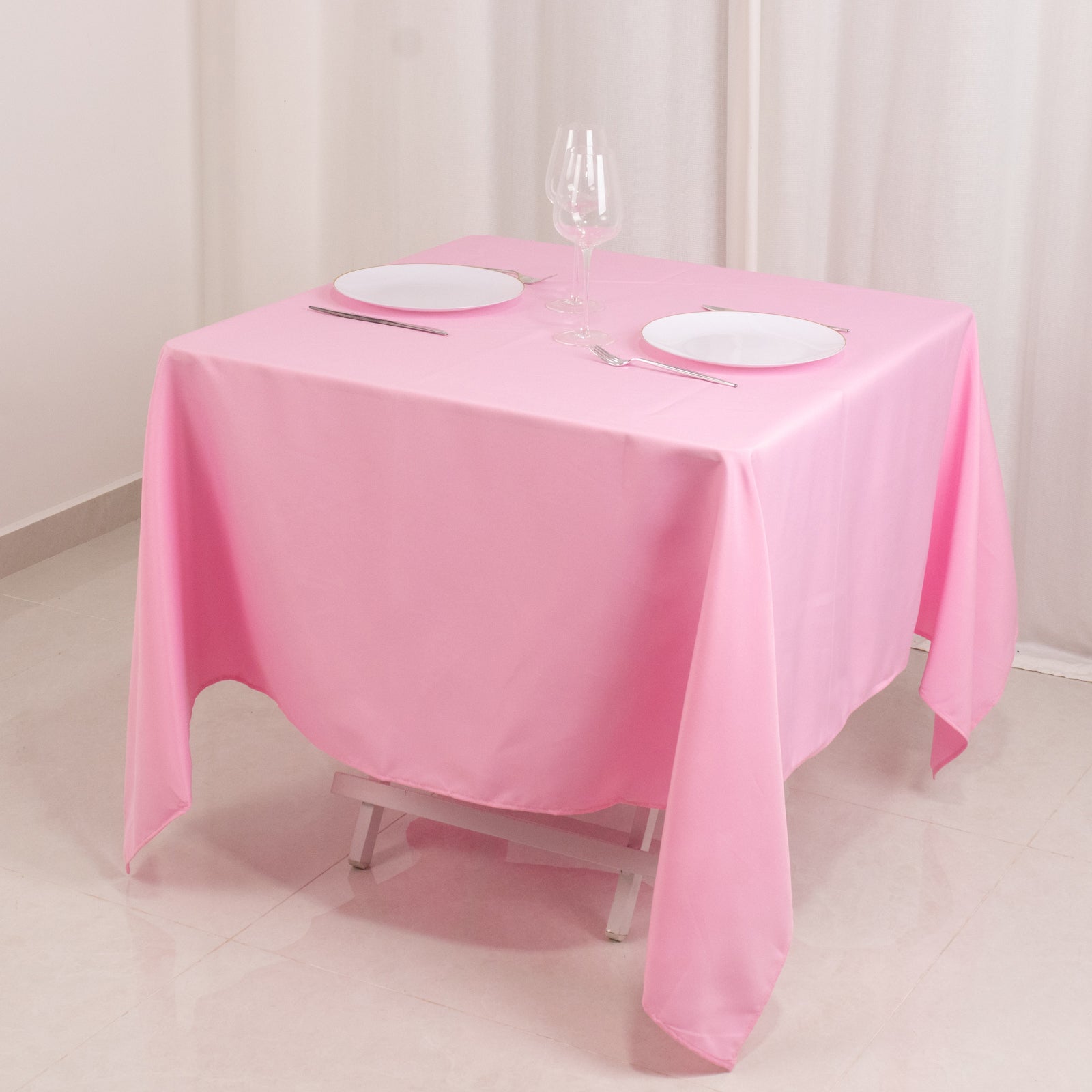 Premium Polyester Square Tablecloth 70x70 Pink 220GSM Wrinkle-Resistant Table Cover