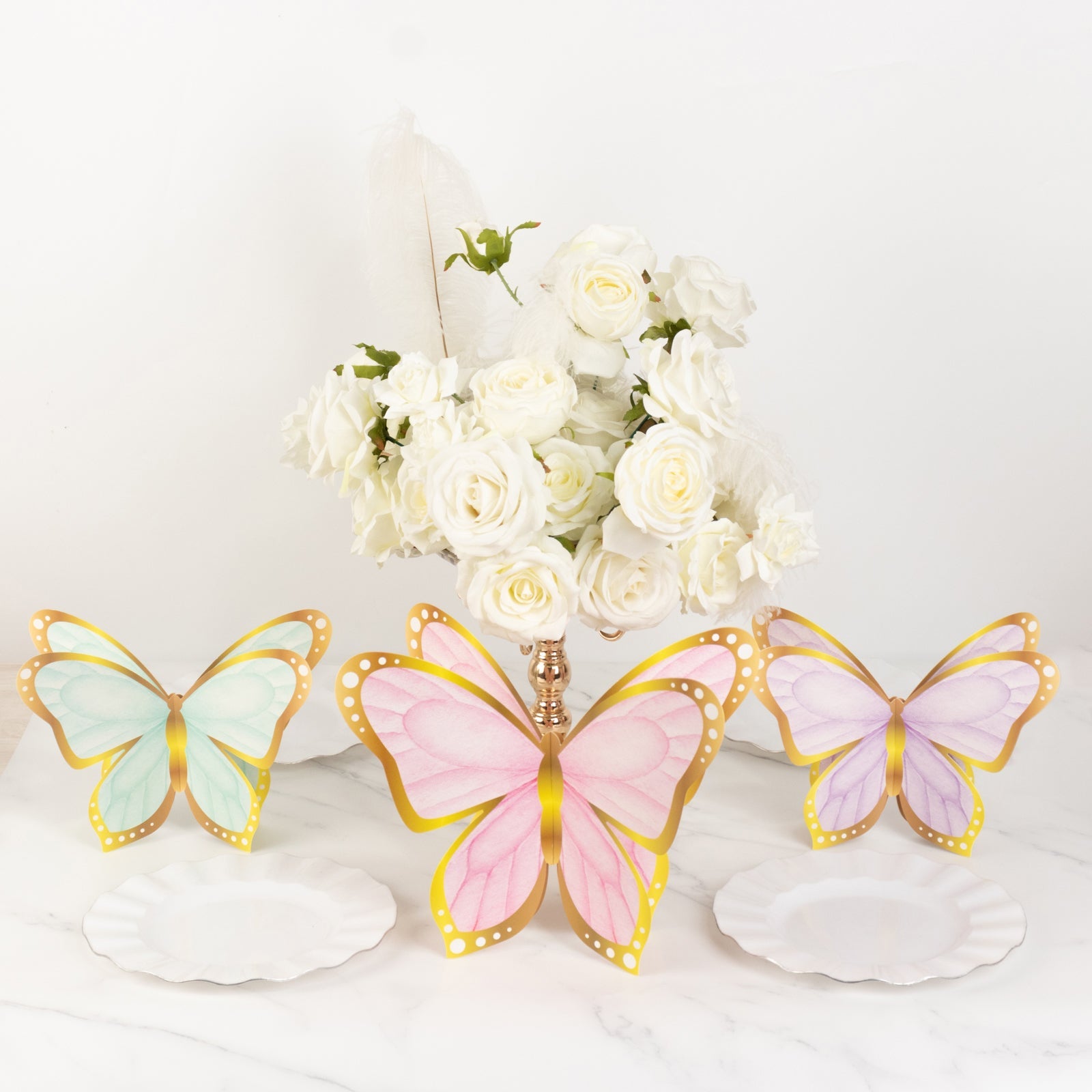 12 Pcs Cardstock Paper 3D Butterfly Table Centerpieces, Metallic Gold Foil Accents Pastel Color Party Decorations 10, 12