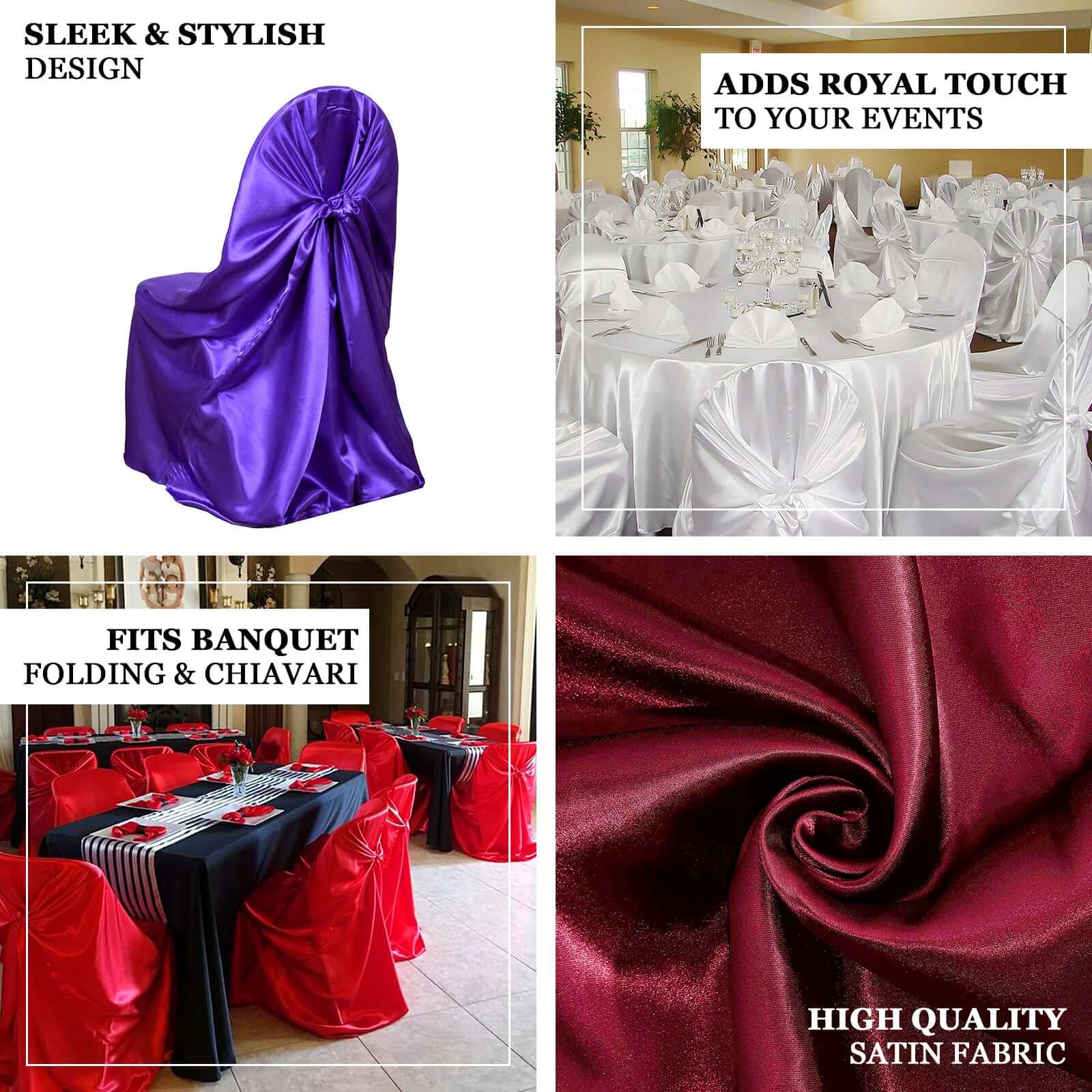 Satin Chair Cover Self-Tie Universal Design Peacock Teal - Durable Slip-On Cover for Folding, Dining, Banquet & Standard Chairs