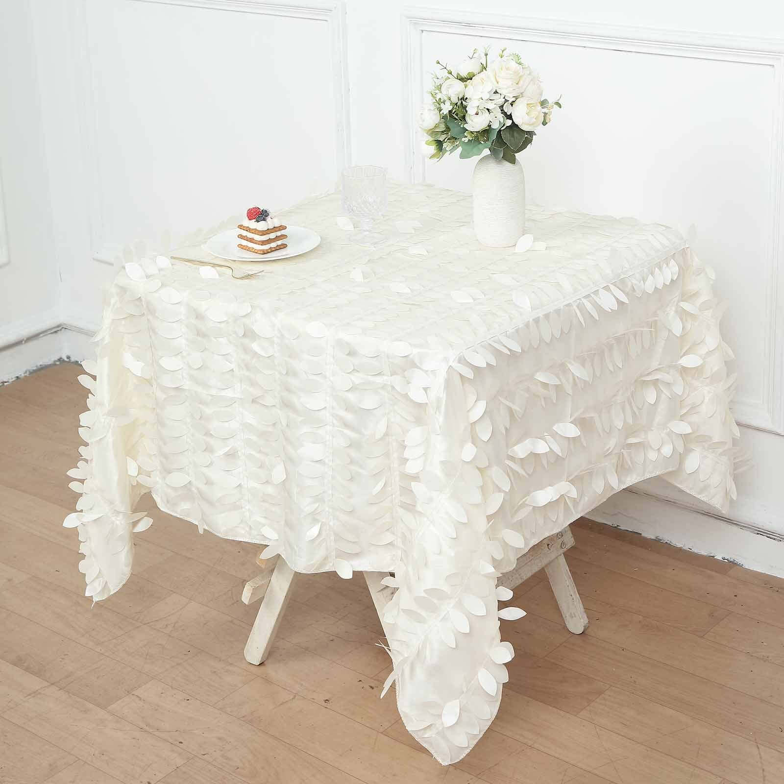 Taffeta 54x54 Square Tablecloth Ivory 3D Leaf Petal Table Cover