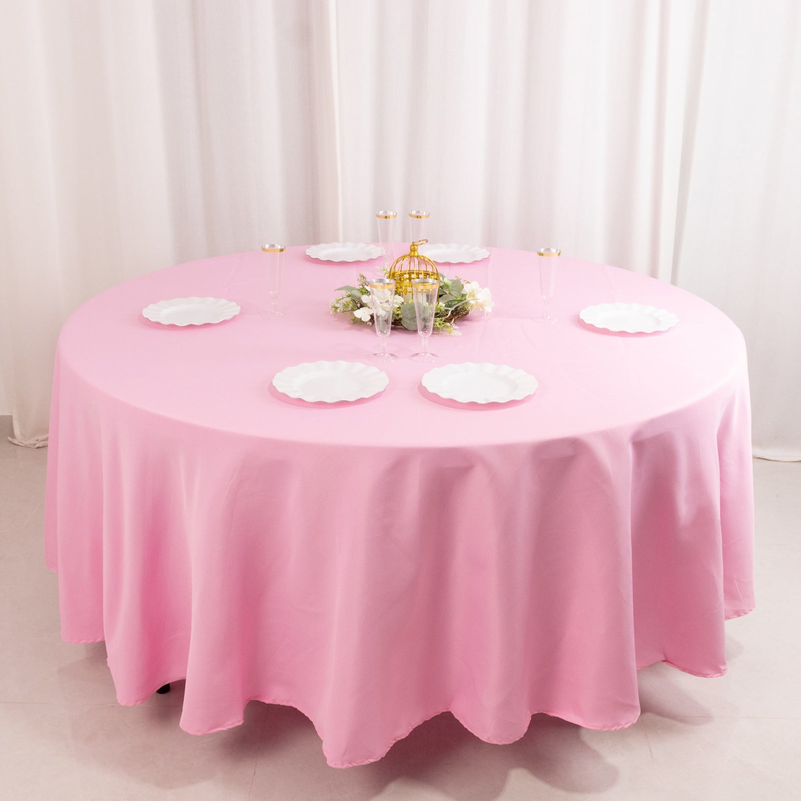 Premium Polyester 108 Round Tablecloth Pink - Wrinkle-Resistant 220GSM Table Cover