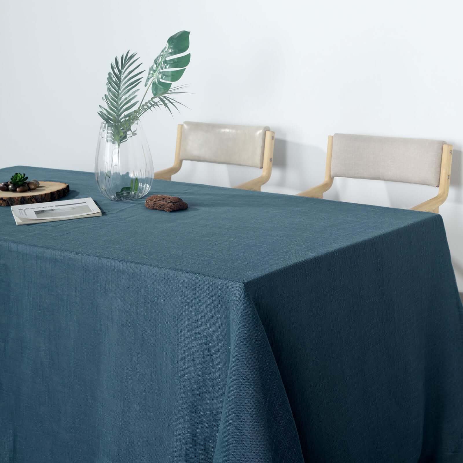 Faux Linen 90x132 Rectangular Tablecloth Blue - Slubby Texture Wrinkle-Resistant Seamless Table Cover