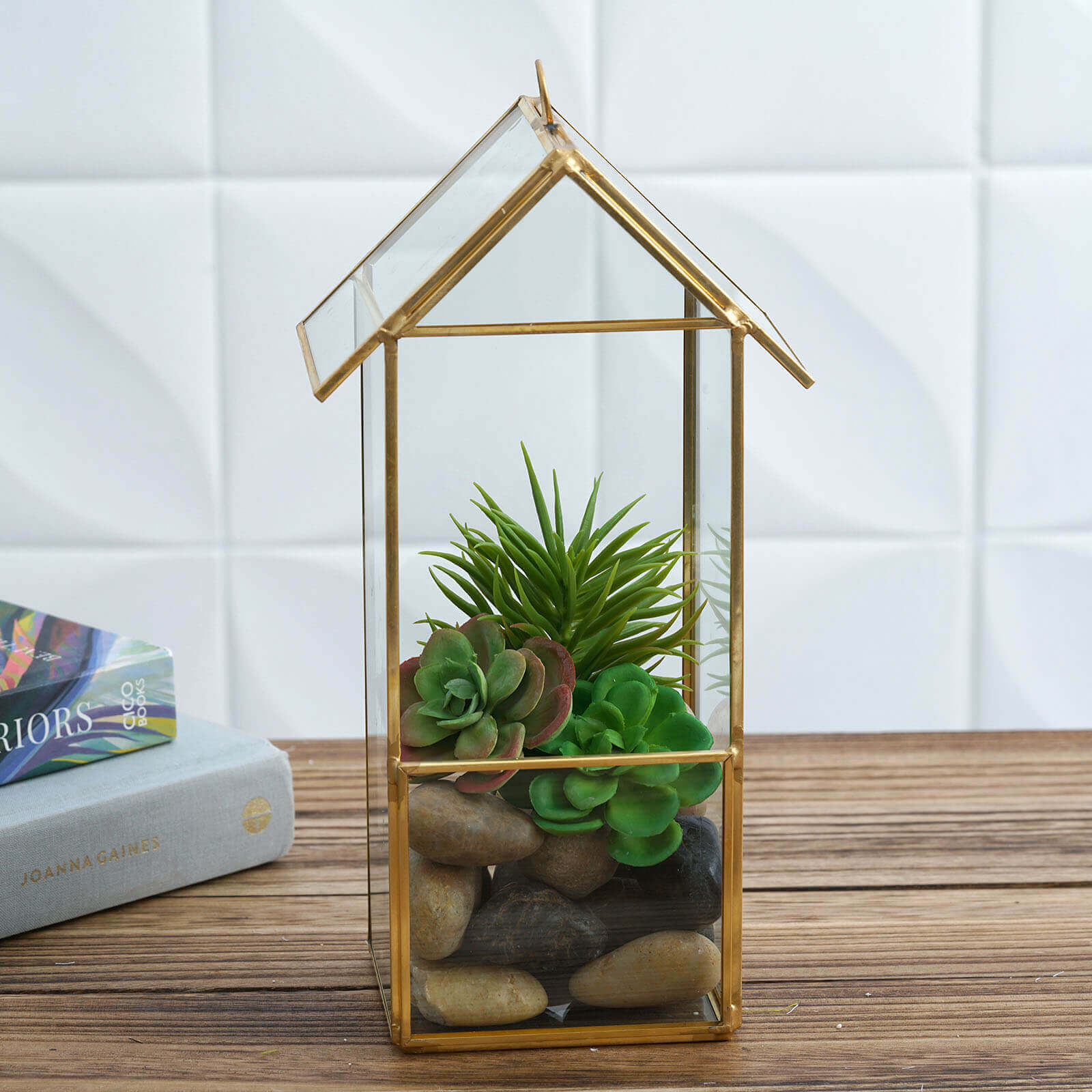 Glass Terrarium Hanging House Lantern Design Metal Gold - Versatile Holder for Air Plants & Displays 11