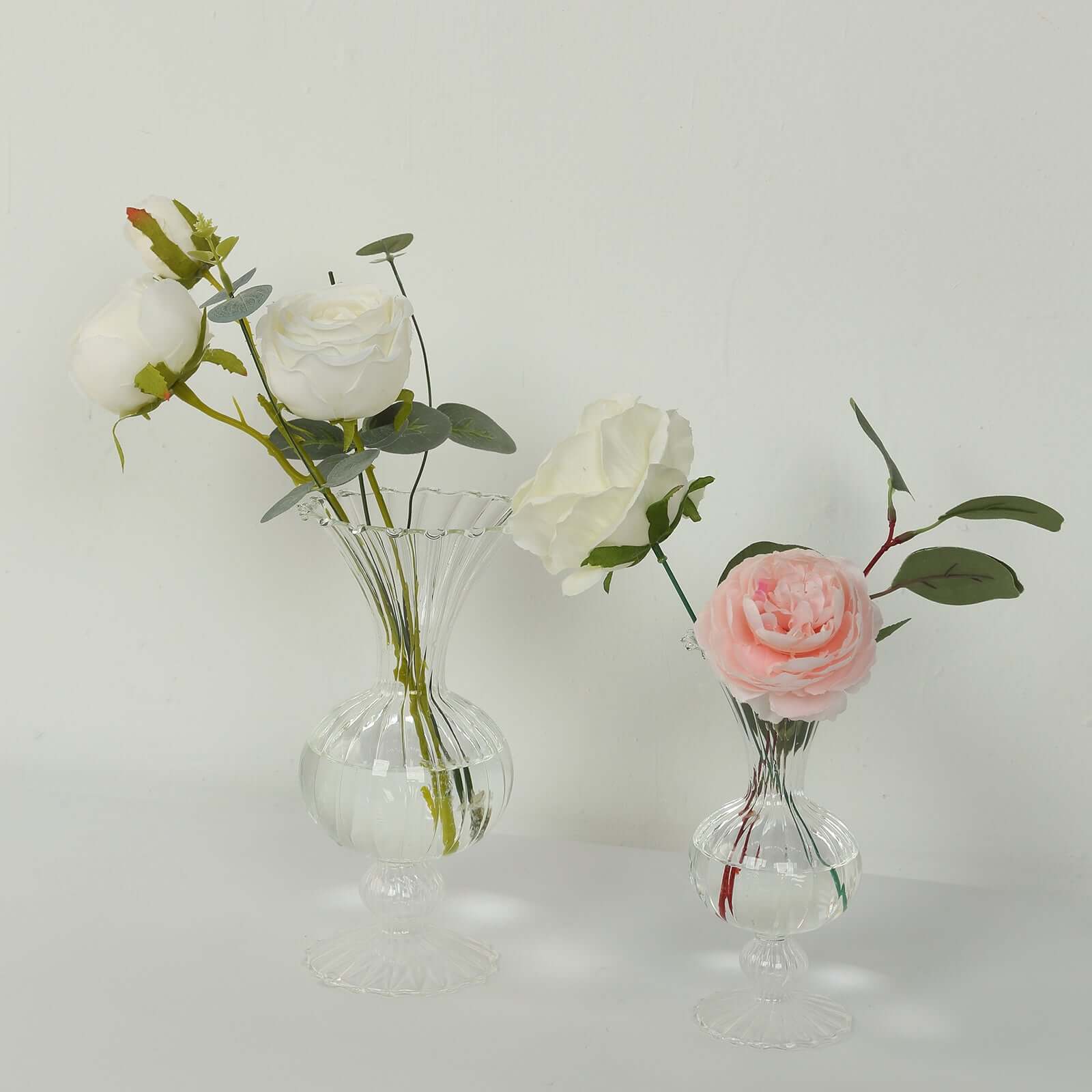 Set of 4 Glass Flower Vases Nordic Style with Petals Texture Clear - Transparent Bud Planters for Wedding Table Decor 7, 9