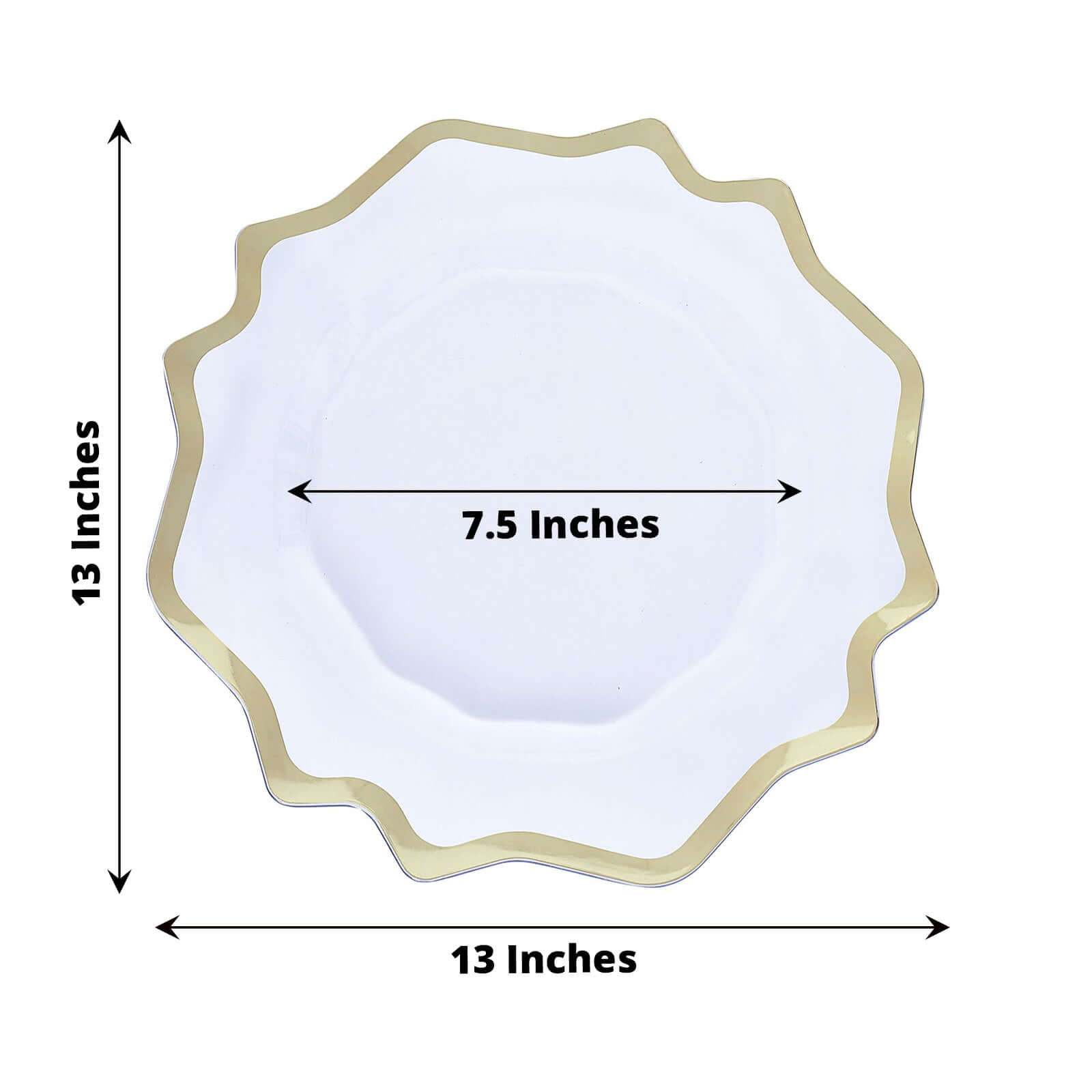 6-Pack Acrylic Plastic Round Charger Plates 13 in Clear with Gold Scalloped Edge, Exquisite Dinner Serving Plates