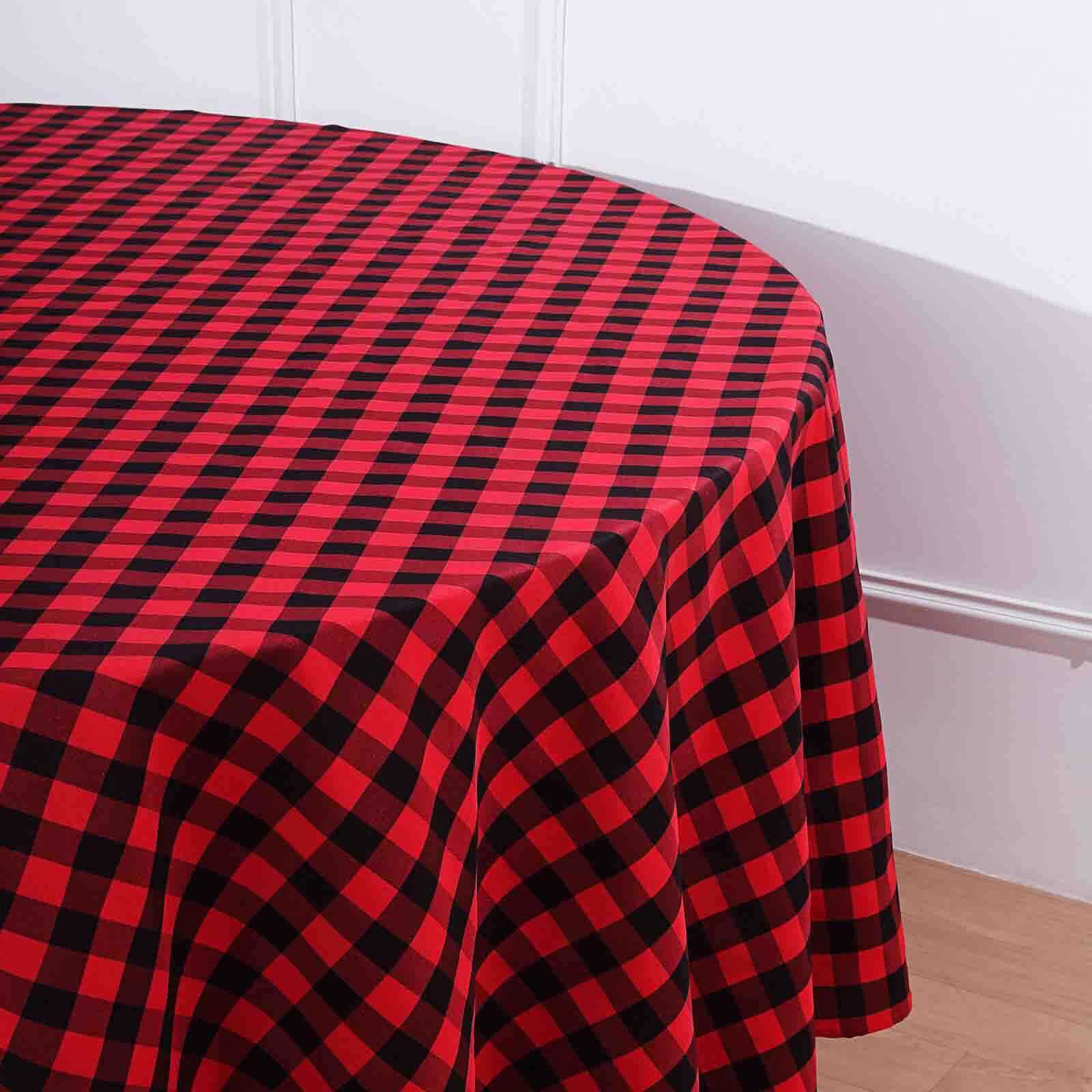 108 Black Red Buffalo Plaid Round Tablecloth, Checkered Gingham Polyester Tablecloth