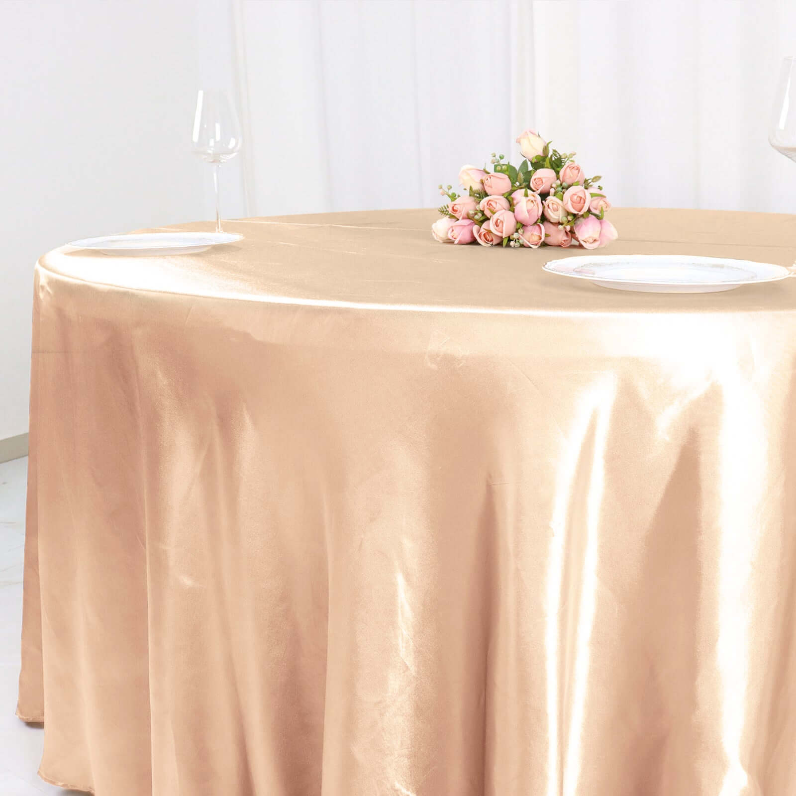 Satin 120 Round Tablecloth Nude - Stylish Seamless Table Cover