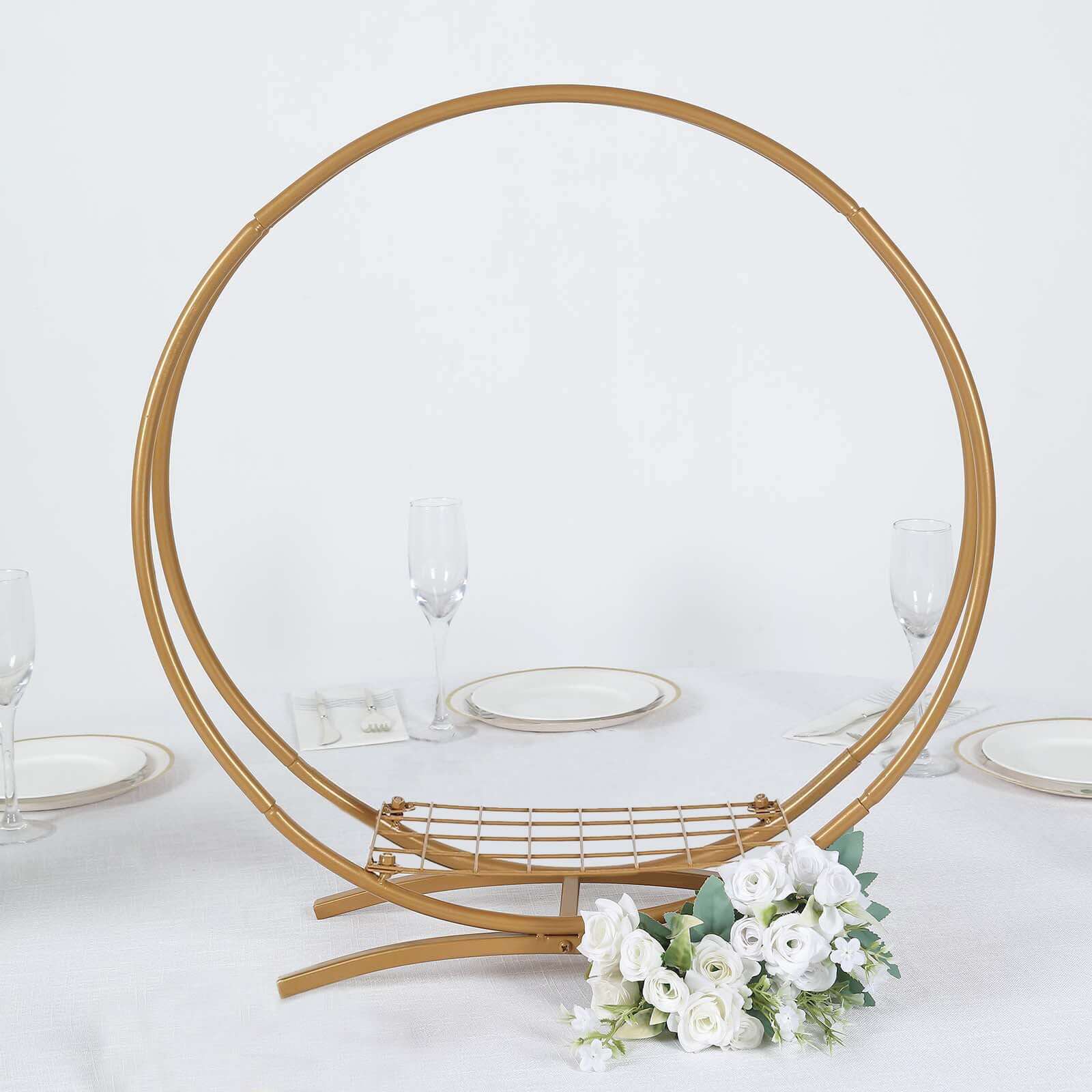 Double Frame Hoop Table Centerpiece Metal Gold - Wedding Cake Display & Flower Stand 24