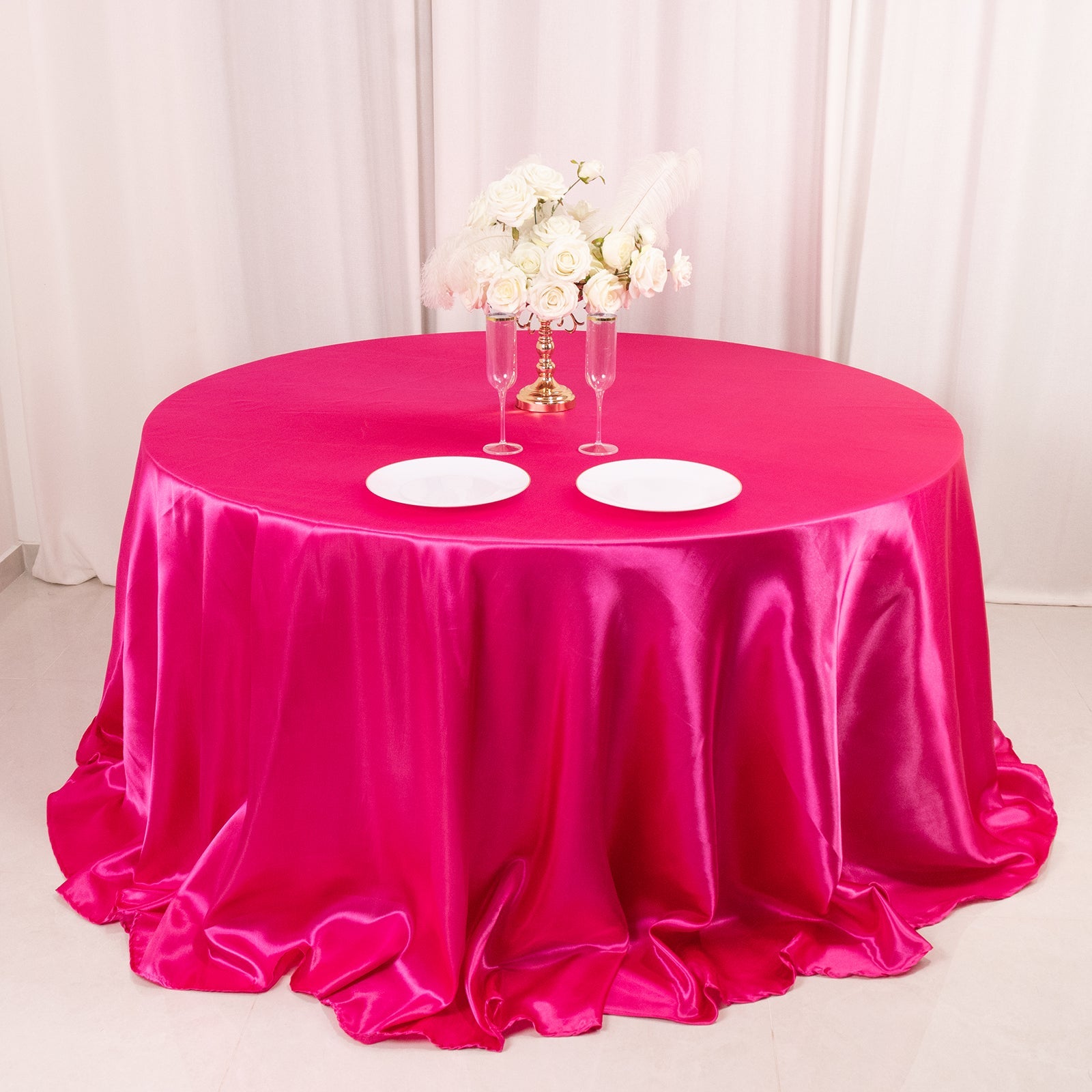 Satin 132 Round Tablecloth Fuchsia - Stylish Seamless Table Cover