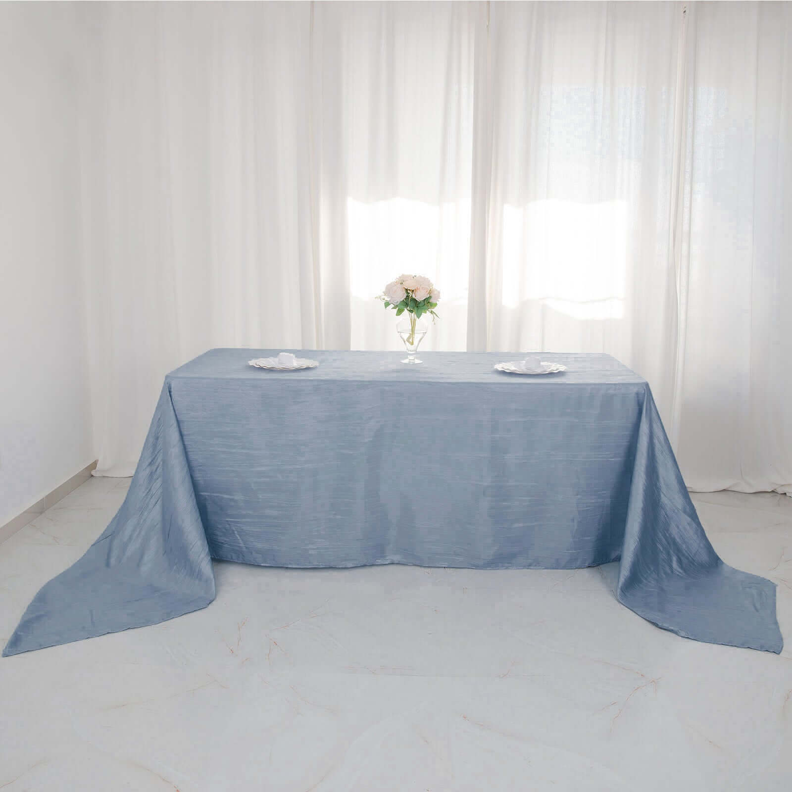 Taffeta 90x156 Rectangle Tablecloth Dusty Blue - Accordion Crinkle Seamless Table Cover