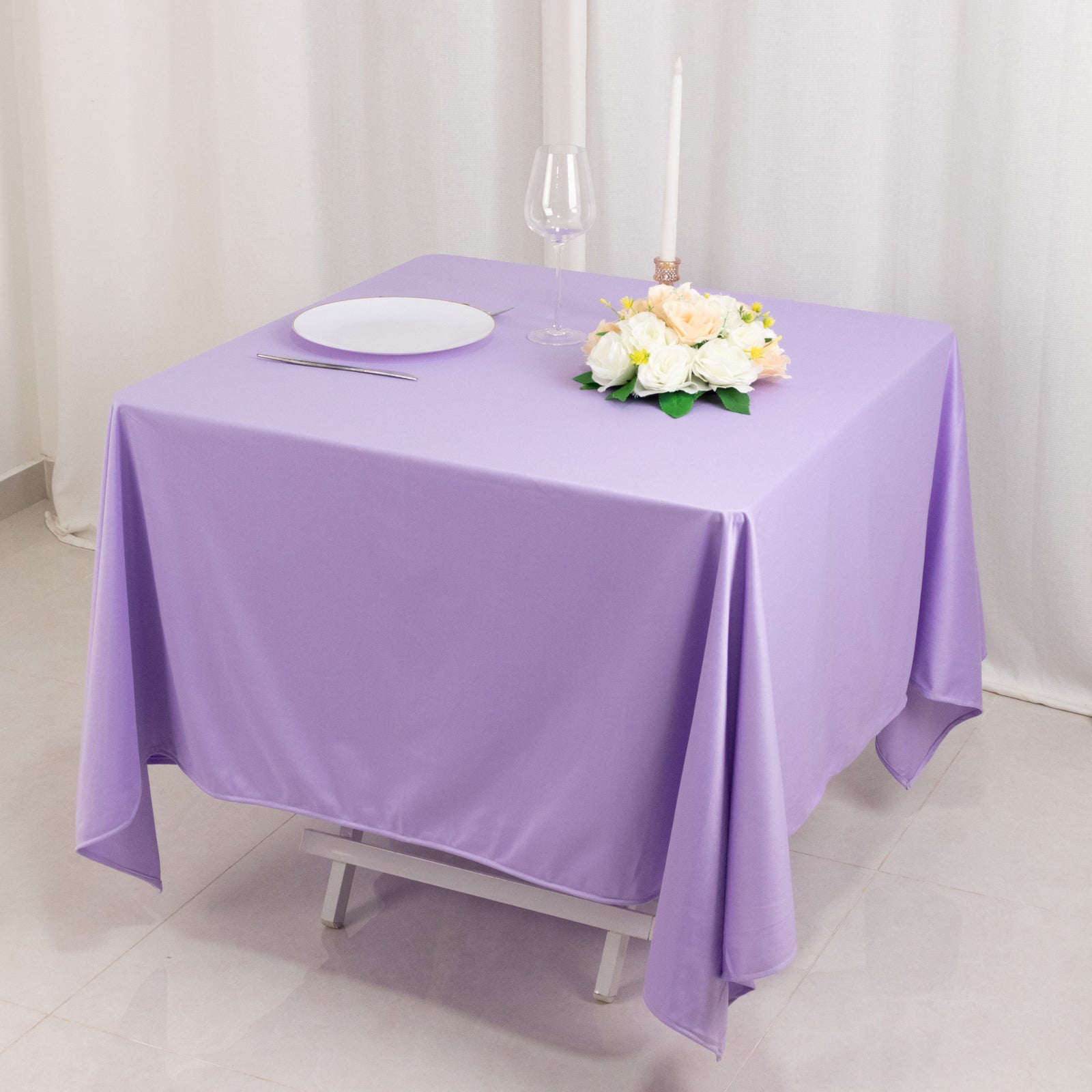 Premium Scuba Square 70x70 Tablecloth Lavender - Wrinkle Free & Stain Resistant Table Cover