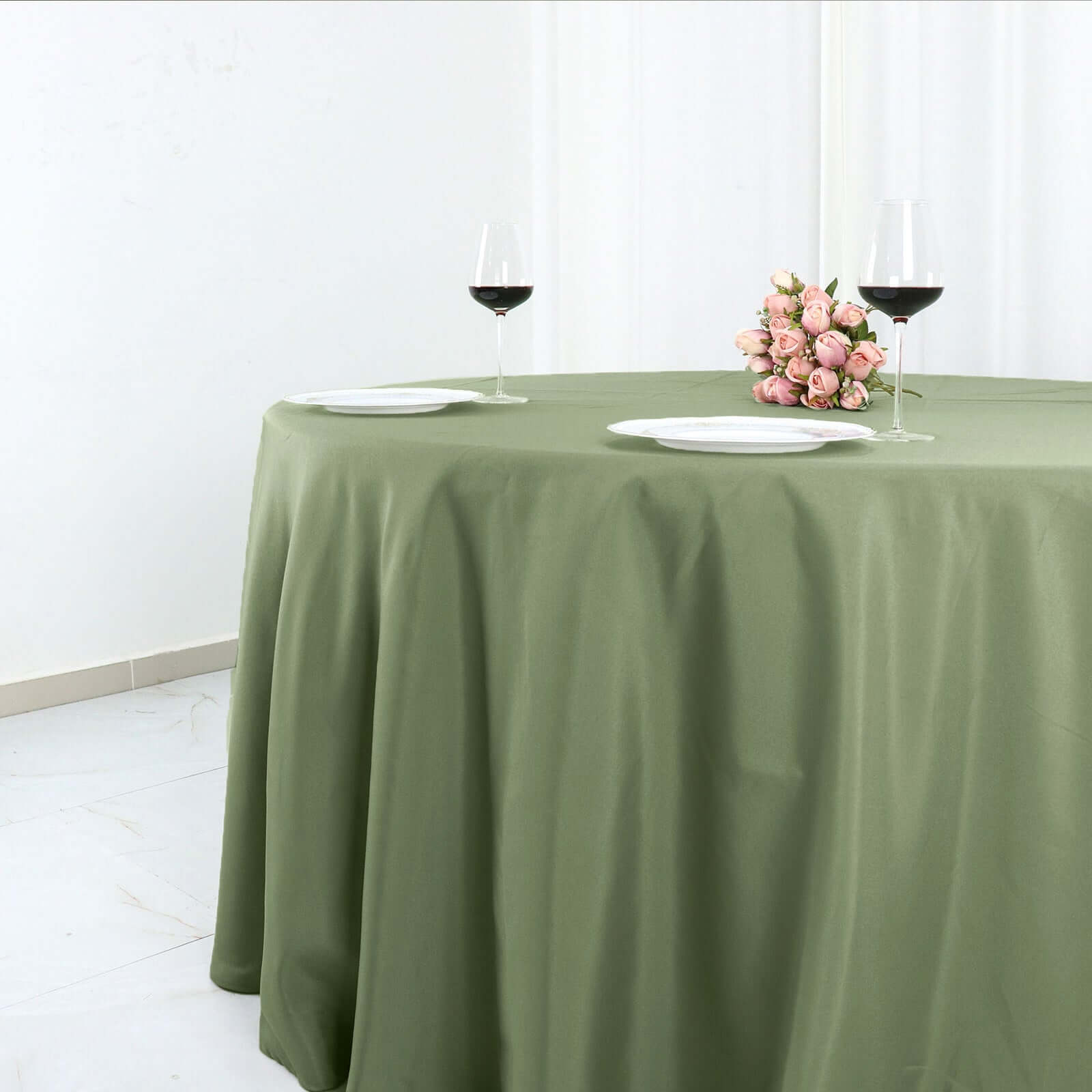 Polyester 132 Round Tablecloth Dusty Sage Green - Seamless Chic Table Cover