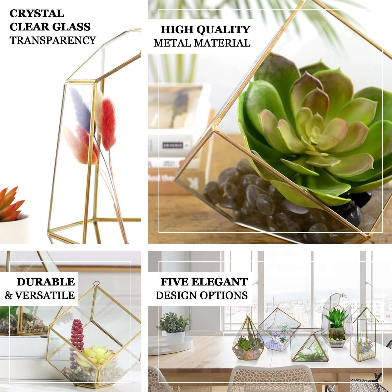 Glass Terrarium Hanging House Lantern Design Metal Gold - Versatile Holder for Air Plants & Displays 11