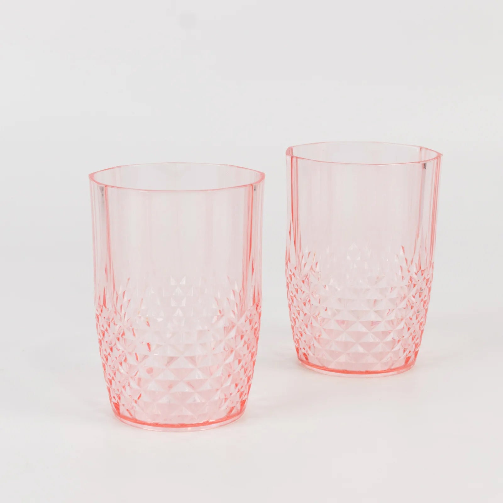 6-Pack Plastic Short Tumblers Transparent Blush Crystal Cut Style - Reusable All-Purpose Glasses 16oz