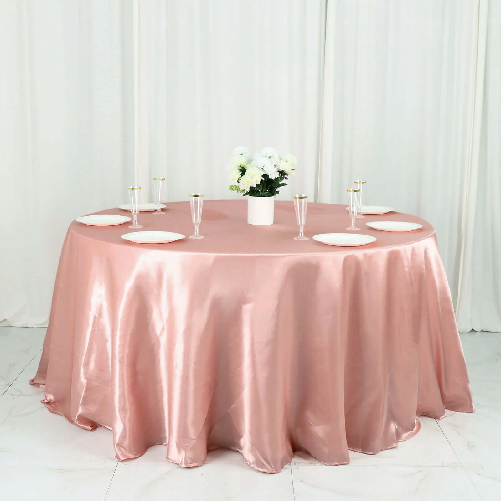Satin 132 Round Tablecloth Dusty Rose - Stylish Seamless Table Cover