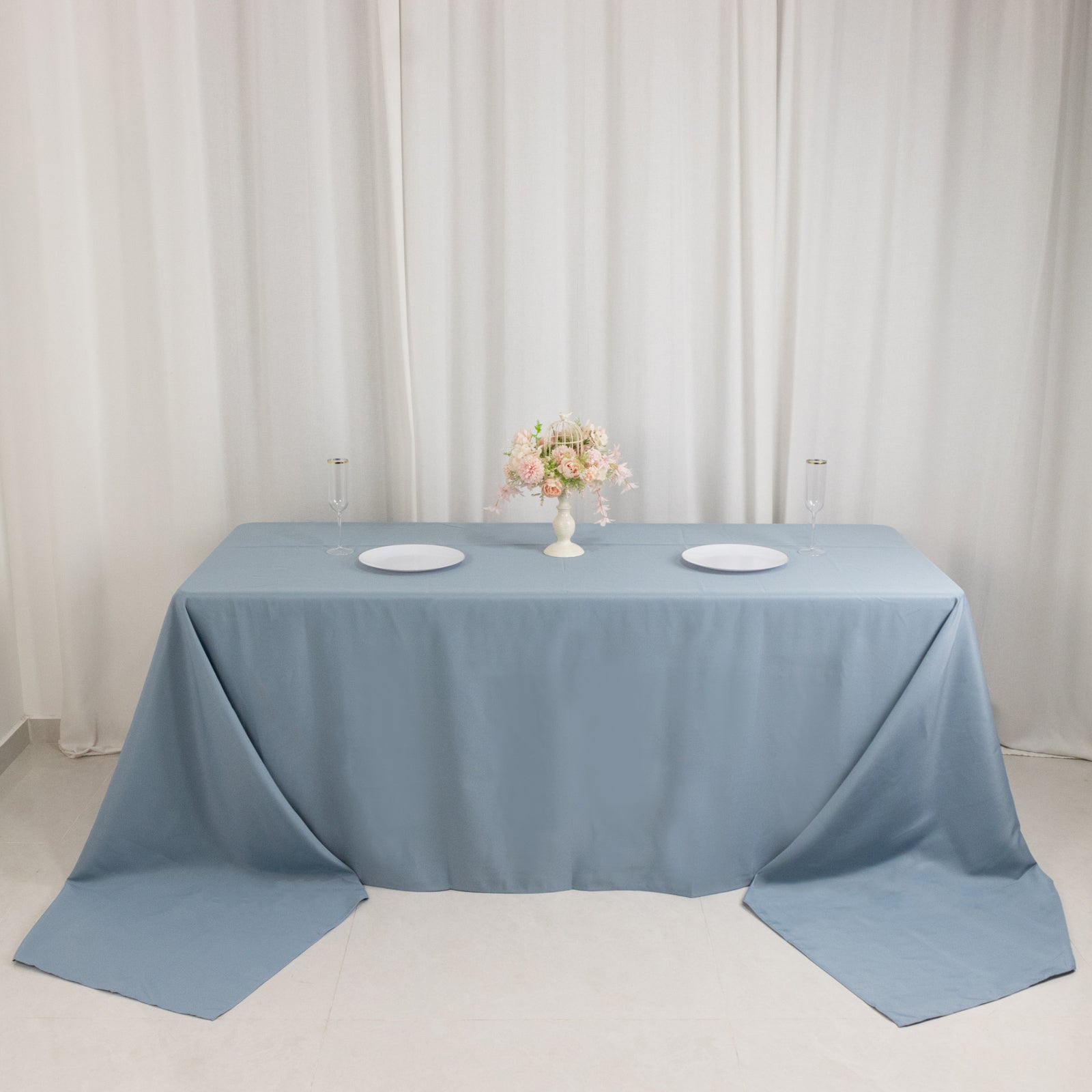 Premium Polyester 90x156 Rectangle Tablecloth Dusty Blue - Seamless 220GSM Stain-Resistant Table Cover