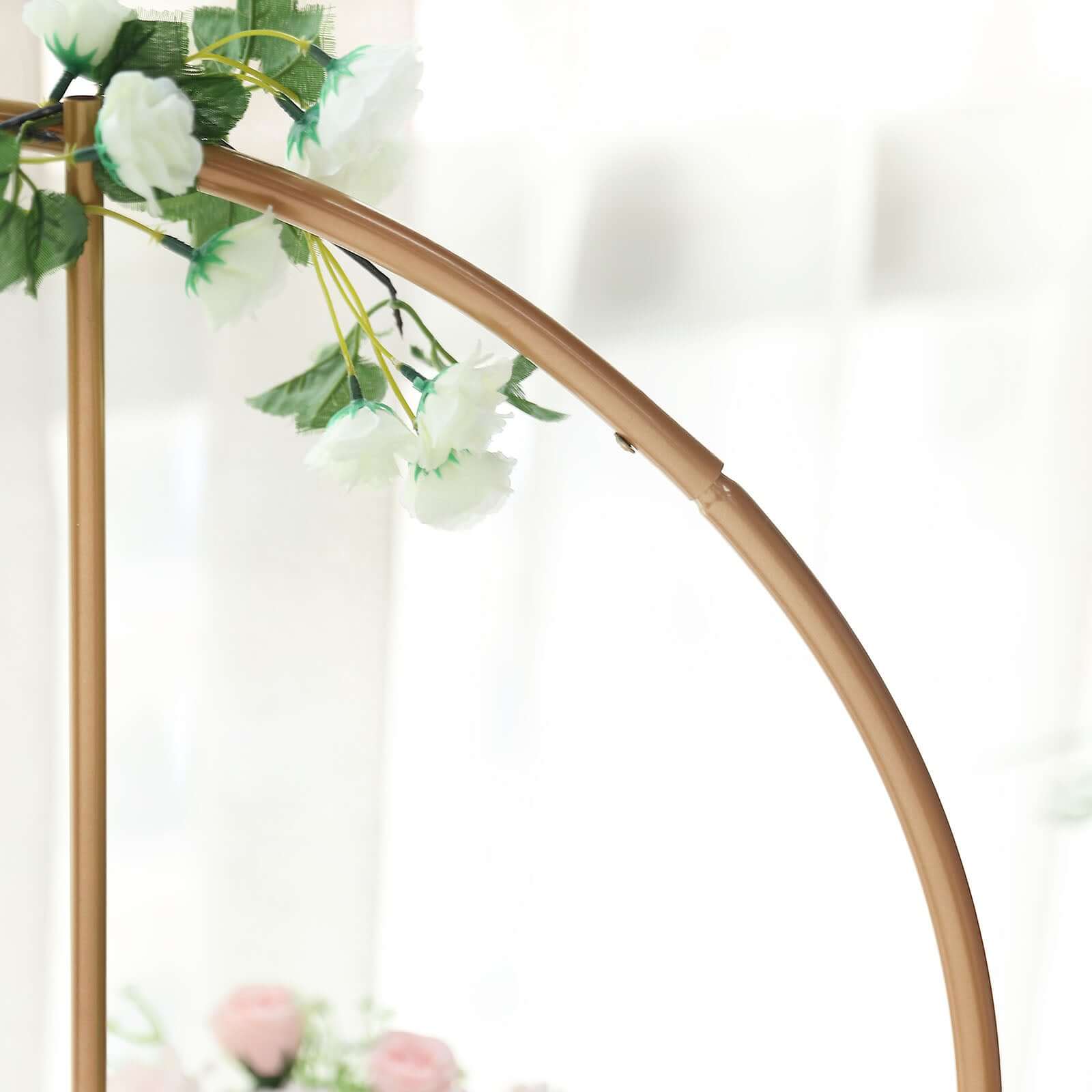 Round Floral Hoop Wedding Centerpiece Metal with Pillars Gold - Self-Standing Balloon Arch for Events 24