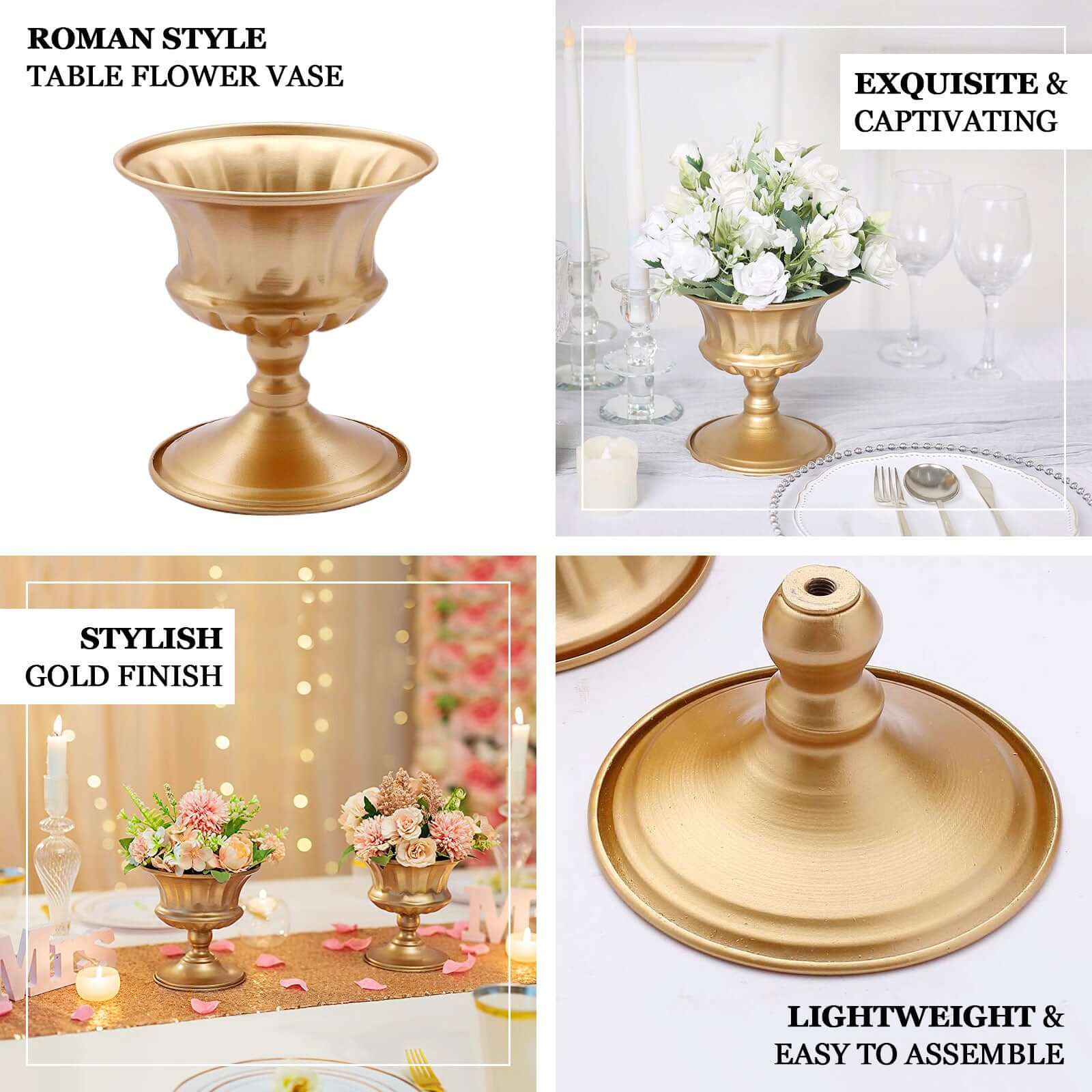 2-Pack Metal Pedestal Flower Vases Roman Style Gold - Sophisticated Mini Compote Vase for Table Settings 6