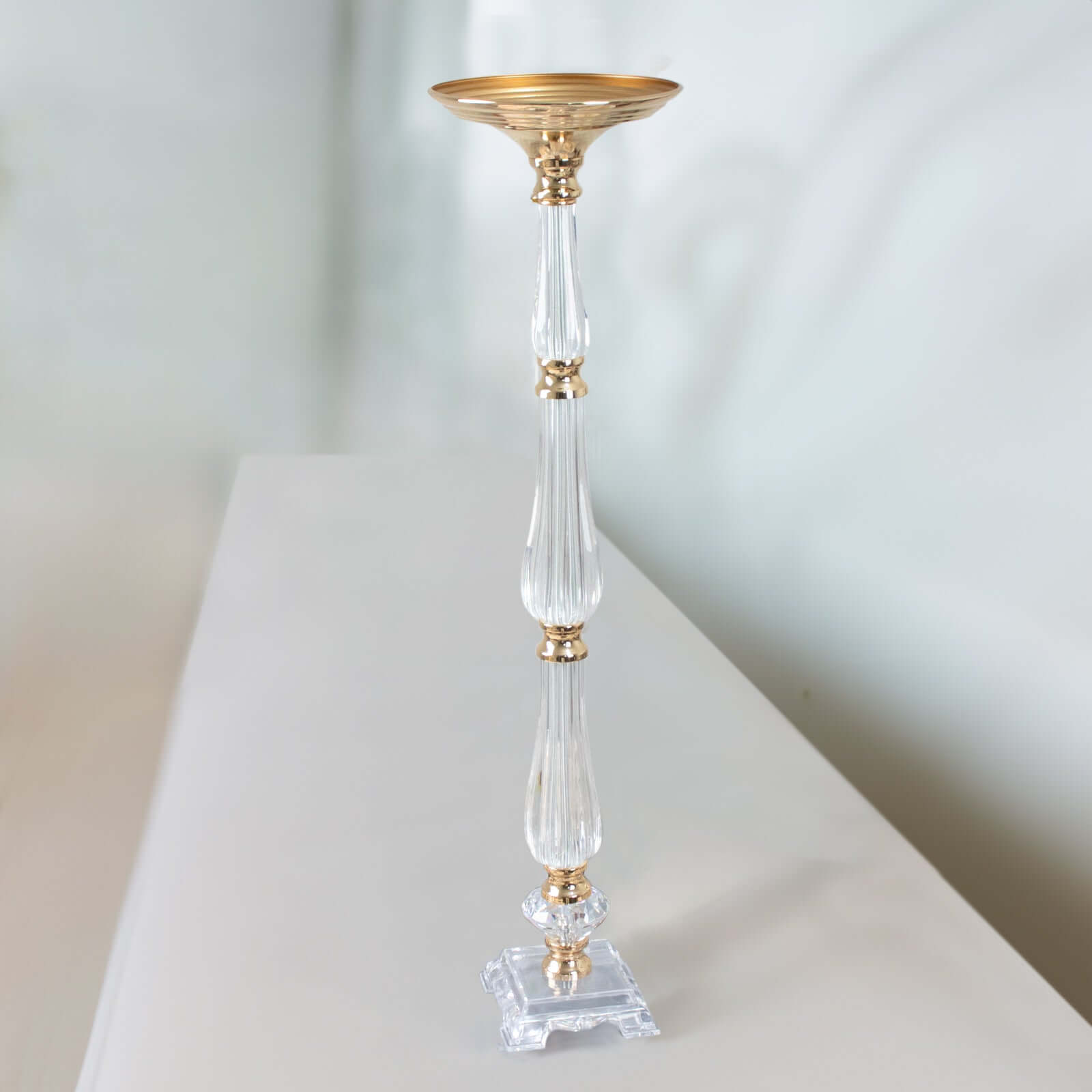 Acrylic Crystal Pillar Candle Stand Gold/Clear - Table Centerpiece and Wedding Flower Bowl Pedestal 32