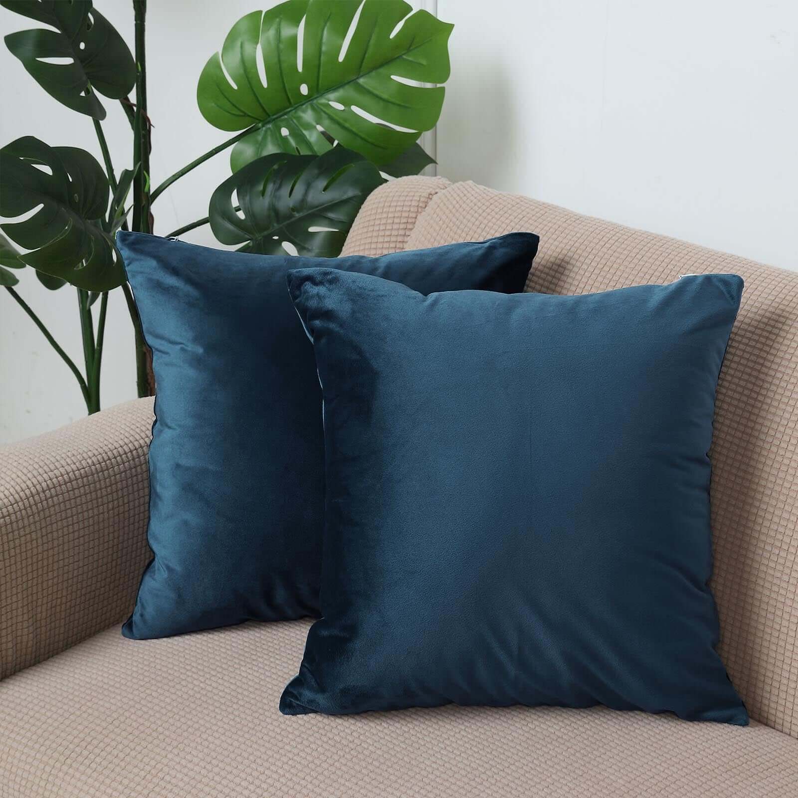 2 Pack 18 Navy Blue Soft Velvet Square Throw Pillow Cover