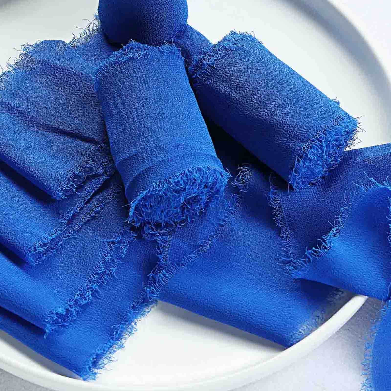 2 Pack 6yd Royal Blue Silk-Like Chiffon Linen Ribbon Roll For Bouquets, Wedding Invitations Gift Wrapping