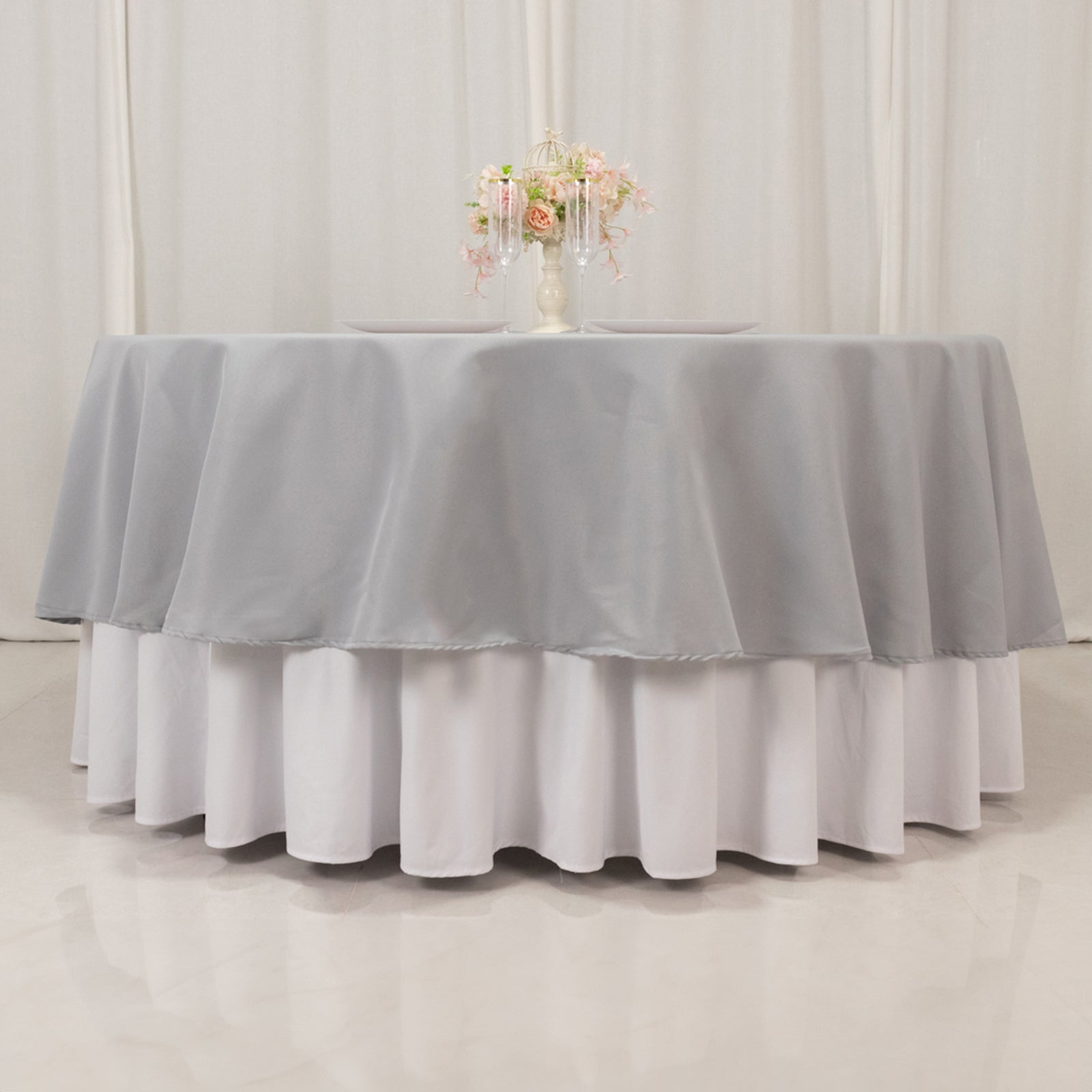 Premium Polyester 90 Round Tablecloth Silver - Stain and Wrinkle-Resistant Design with 220GSM Thickness Table Cover