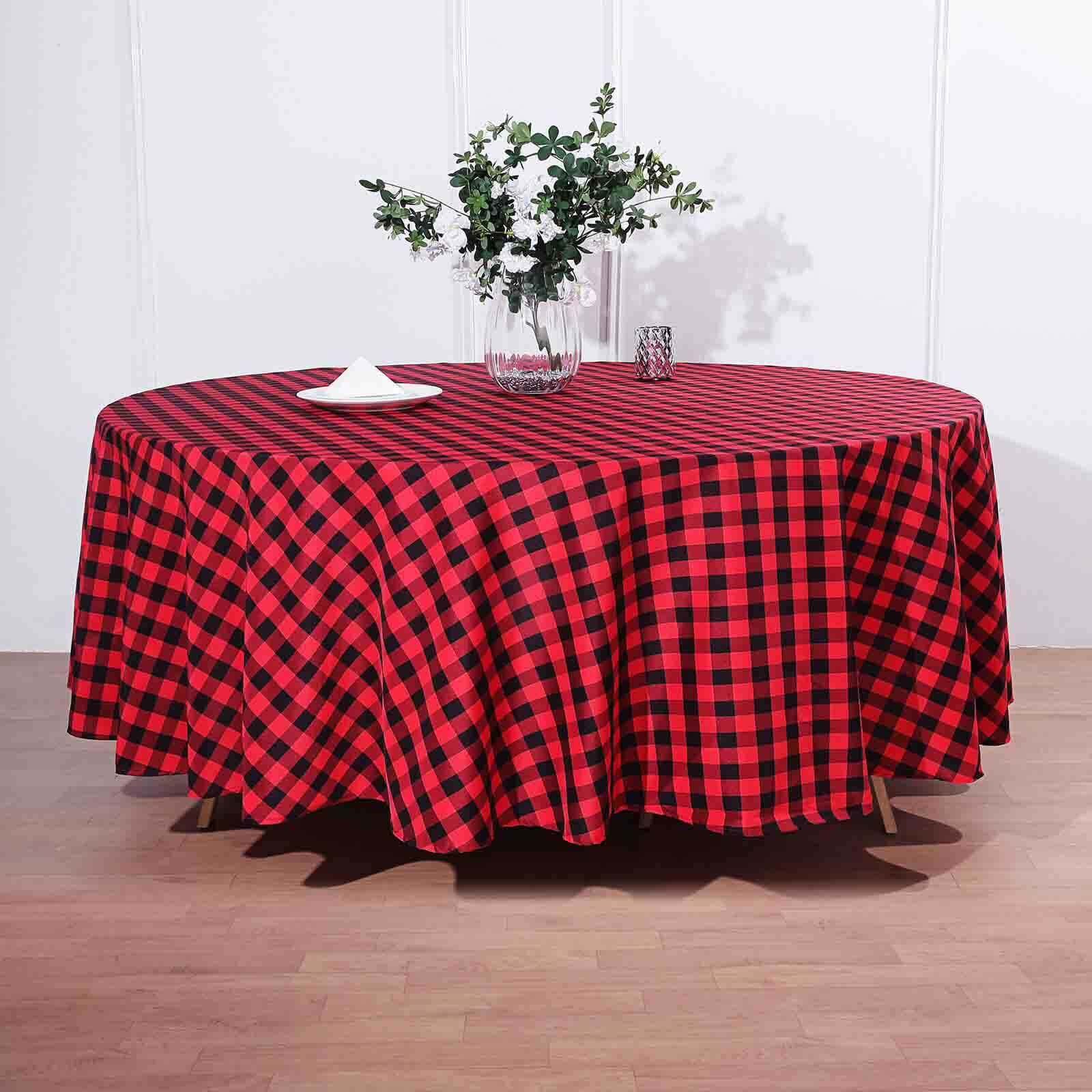 108 Black Red Buffalo Plaid Round Tablecloth, Checkered Gingham Polyester Tablecloth