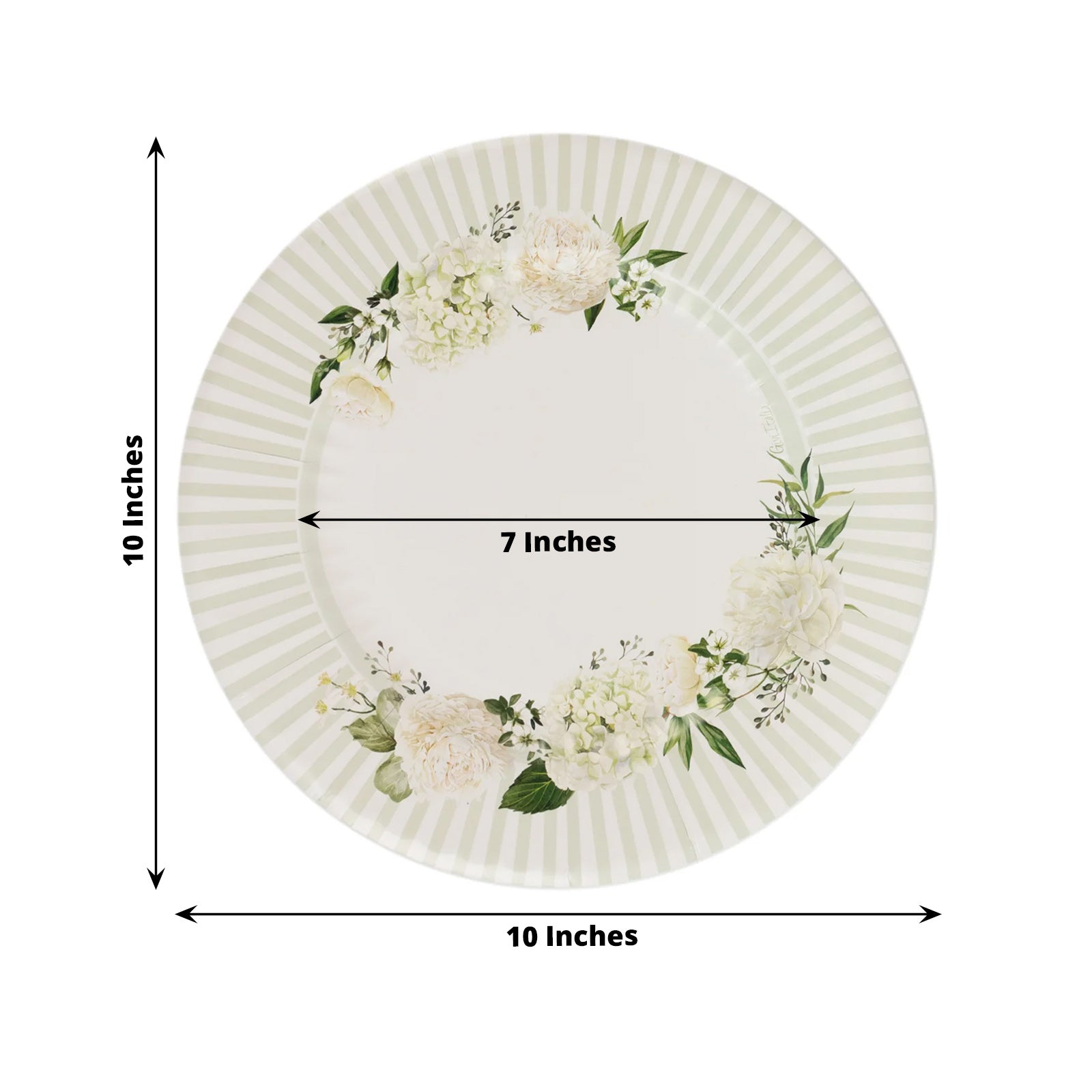 25-Pack Paper 10 Round Dinner Plates in White with Sage Green Floral Print & Lined Rim - Disposable Party Plates for Bridal Showers & Luncheons