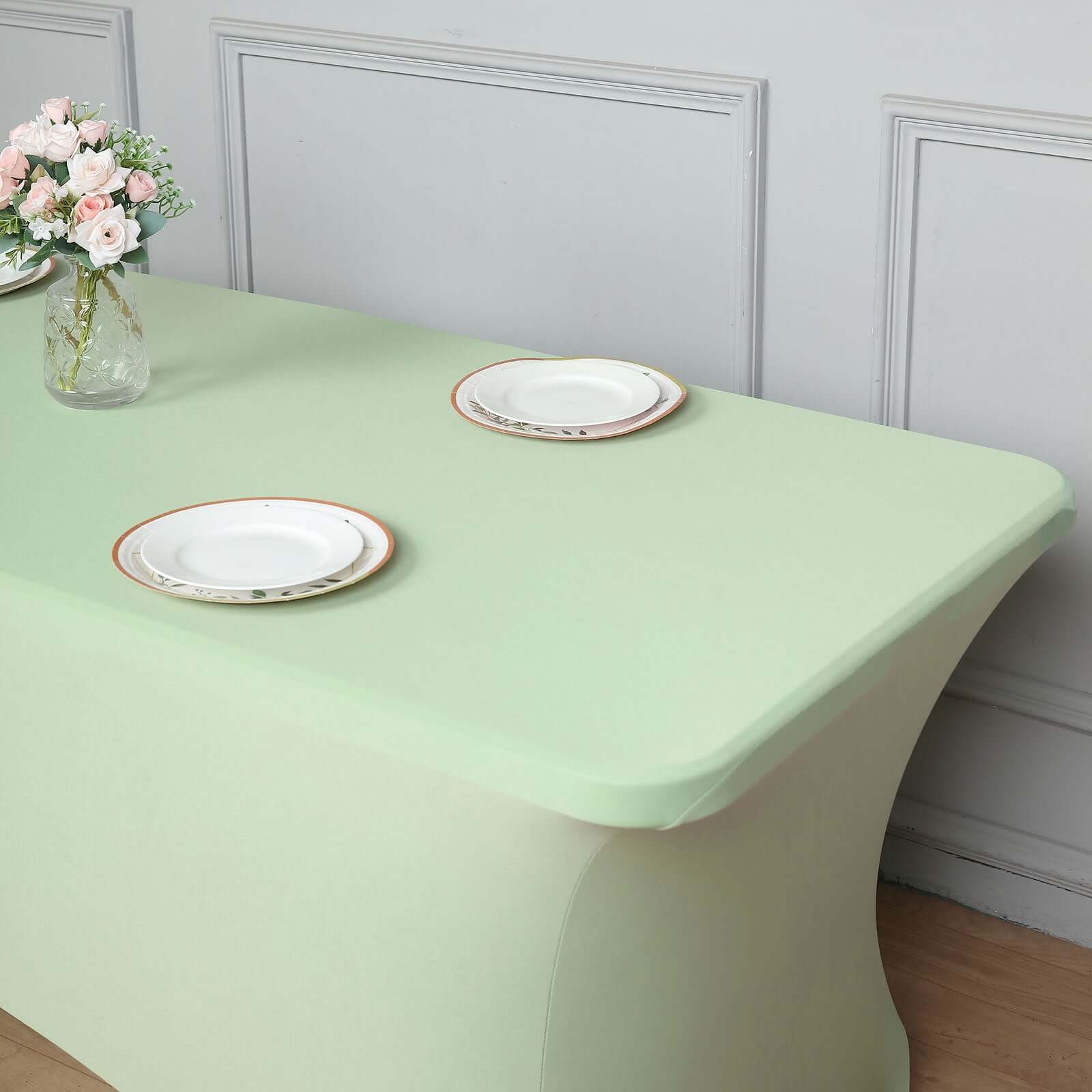 Stretch Spandex 6ft Rectangle Tablecloth Sage Green - Durable Form-Fitting Table Cover