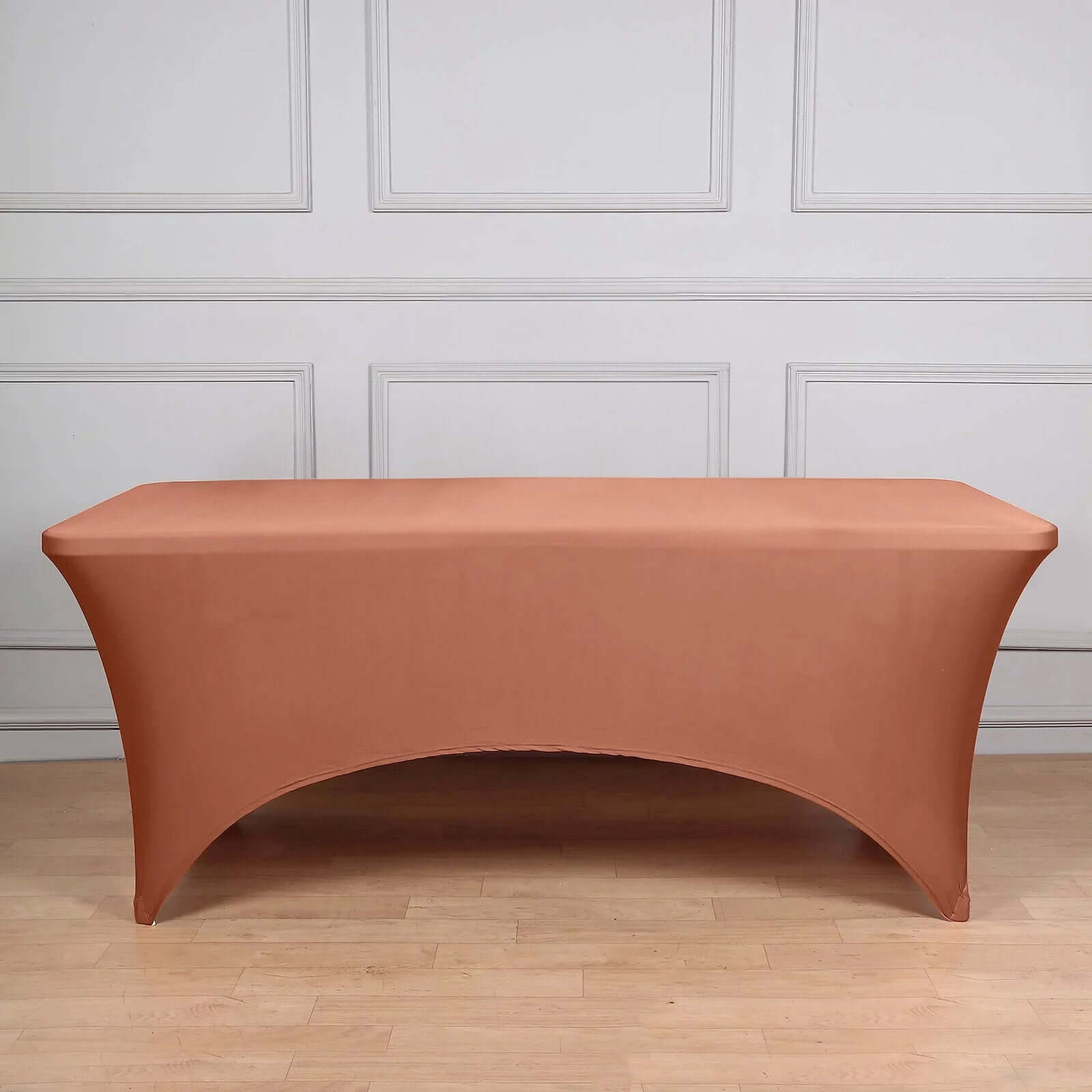 Stretch Spandex 6ft Rectangle Tablecloth Terracotta (Rust) - Durable Form-Fitting Table Cover