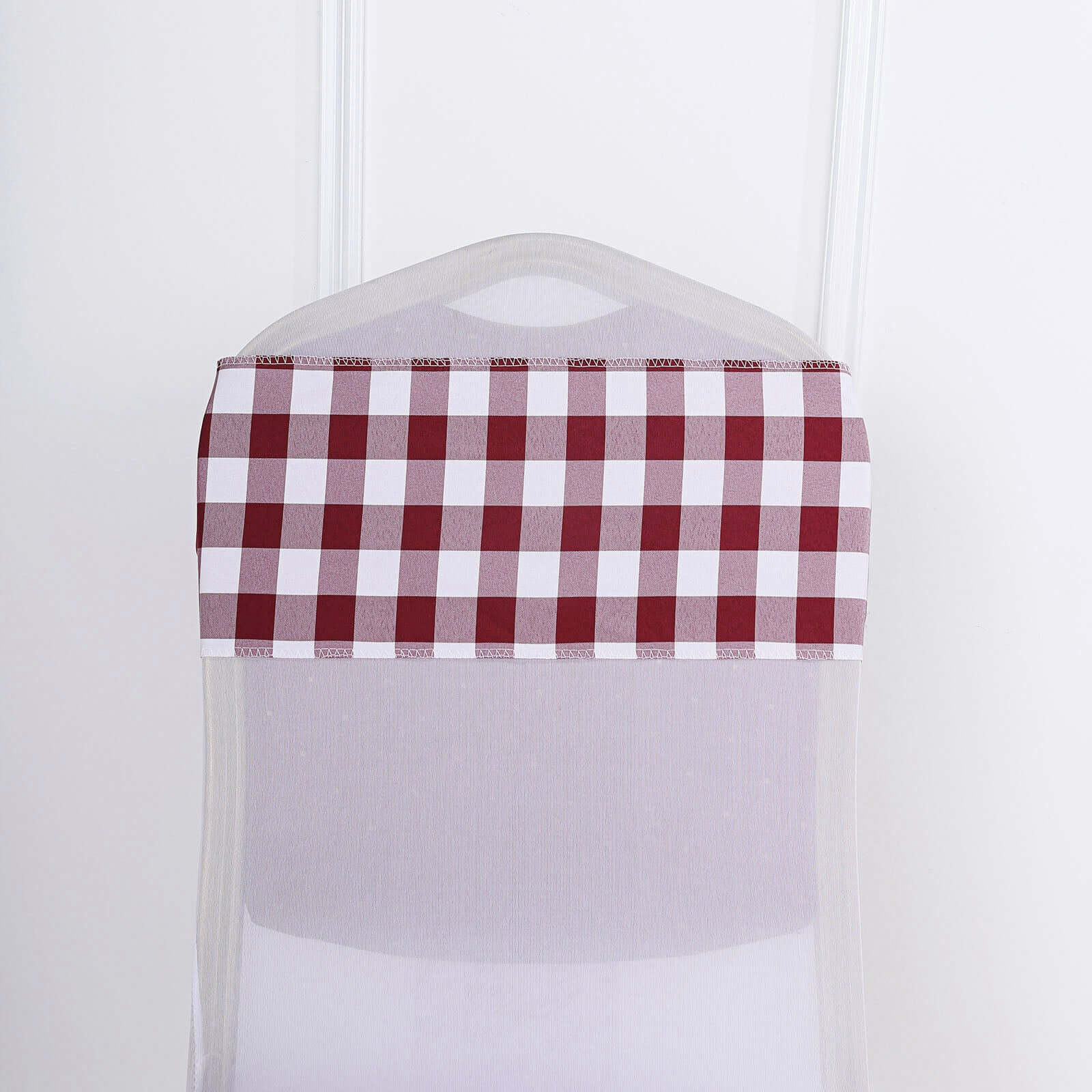 5 Pack Polyester Chair Sashes Burgundy/White Buffalo Plaid - Durable & Reusable Chair Bows 6x108